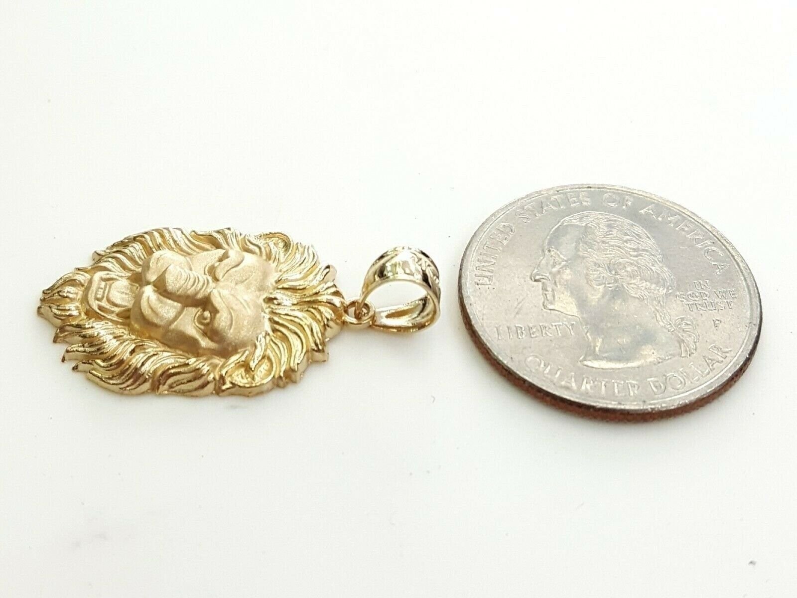 14k yellow solid Gold lion Leo head face Pendant charm fine gift jewelry 2.9g