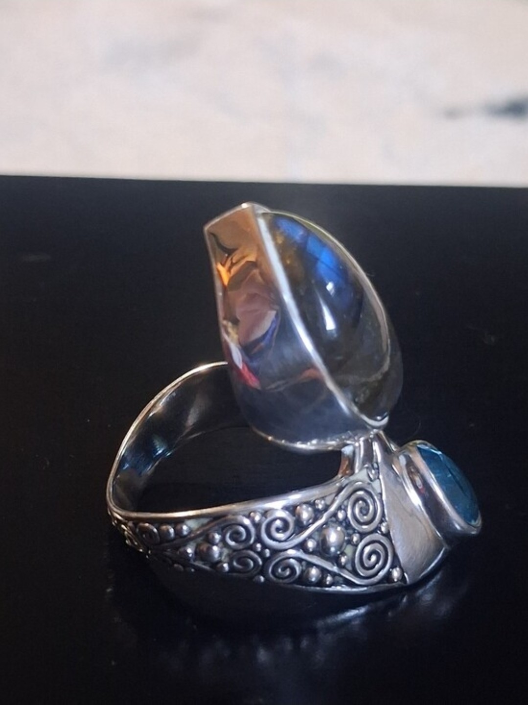 Sajen Silver Labradorite Swiss Blue Quartz Sterling Silver Ring 15.40 CTW 8.82 G
