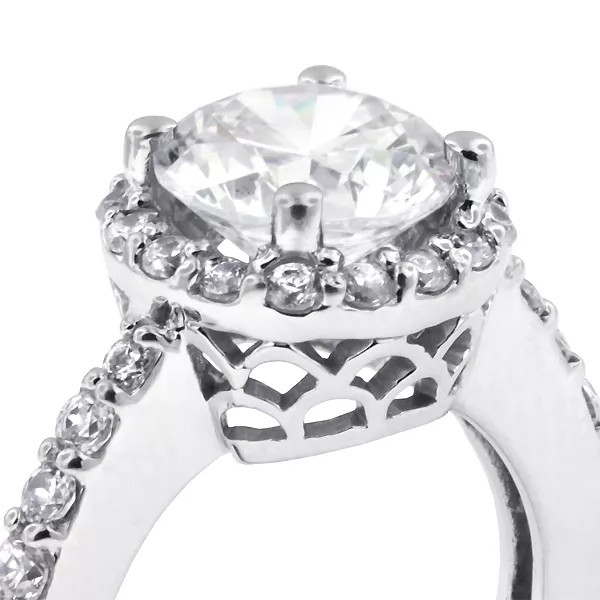 Side Stone Engagement Ring 14K Gold Halo 1.99 CT Round Lab-Grown Diamond F SI1