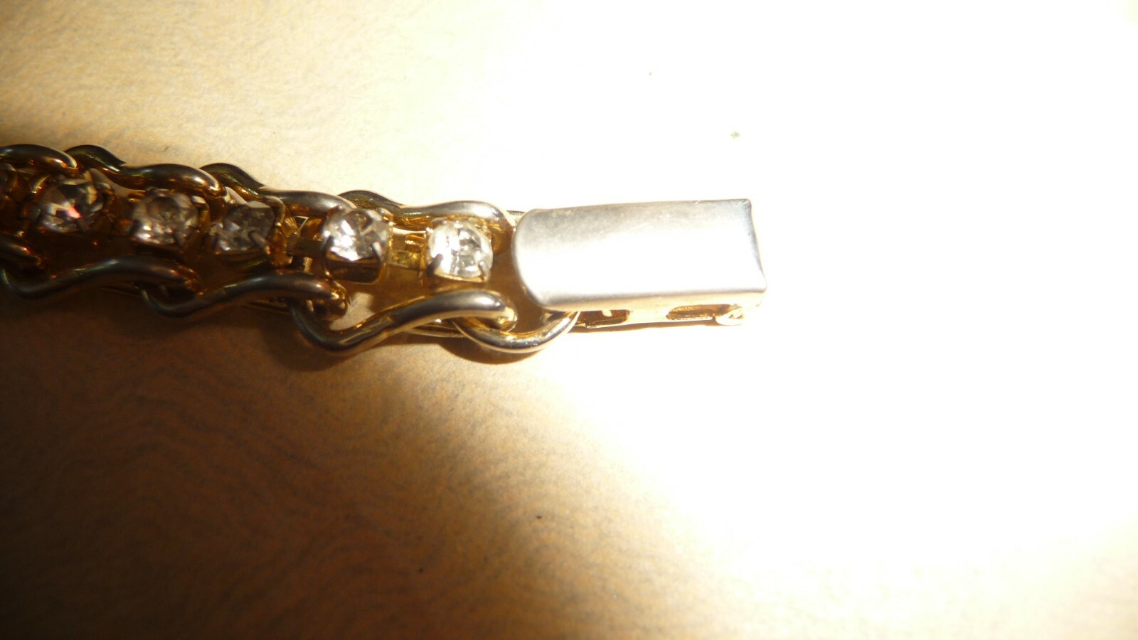 #1016X vtg costume BRACELET Gold Tone w RHINESTONES 6 1/2” L x 3/8” W