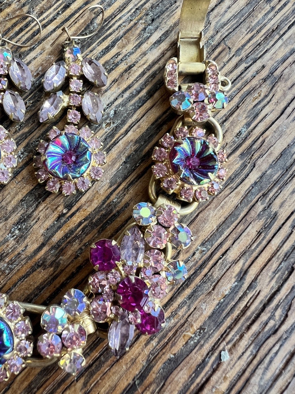 Rare Vintage Juliana D&E Heliotrope Margarita Pink RS Bracelet Earring Set 7.5″
