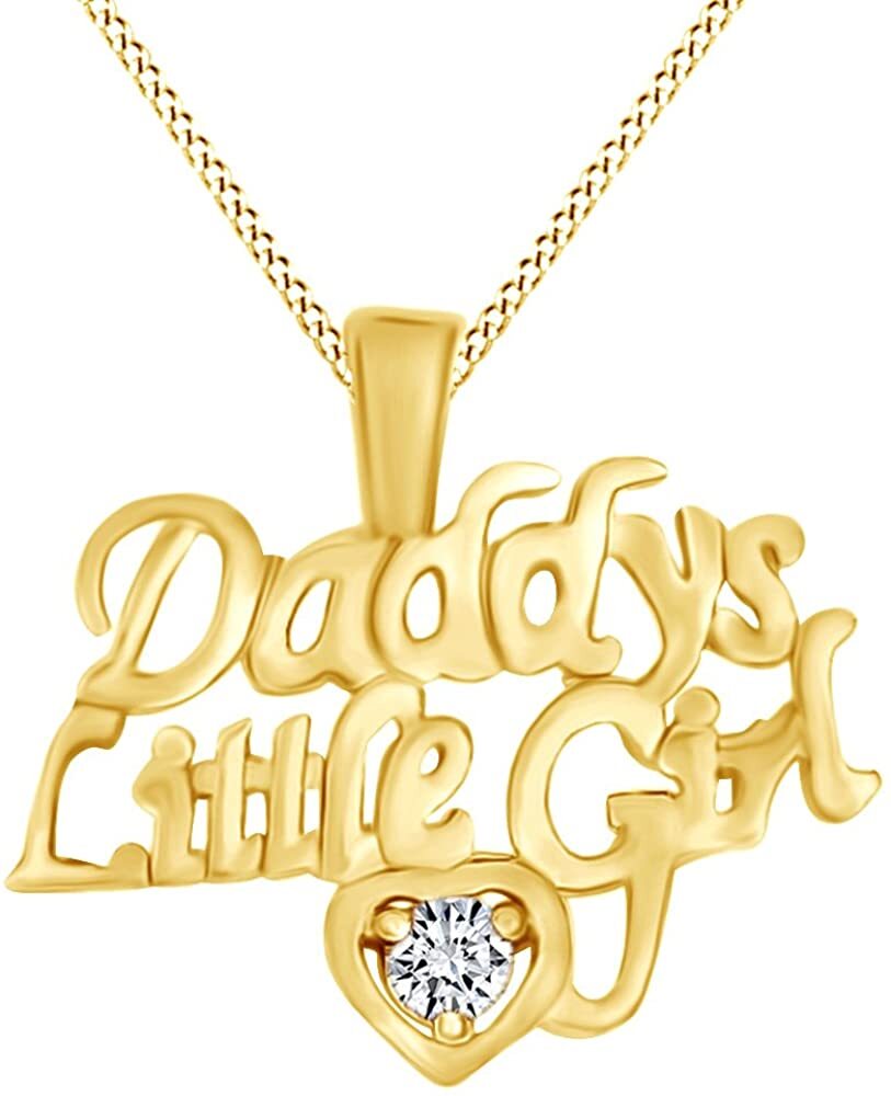 Daddys Little Girl Pendant Necklace Simulated Birthstone 14K Yellow Gold Plated