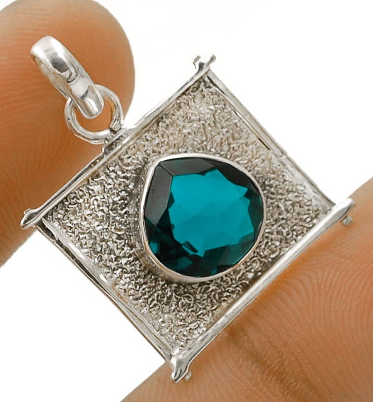 2CT Natural Apatite 925 Solid Sterling Silver Pendant 1 1/5” Long @B14-7