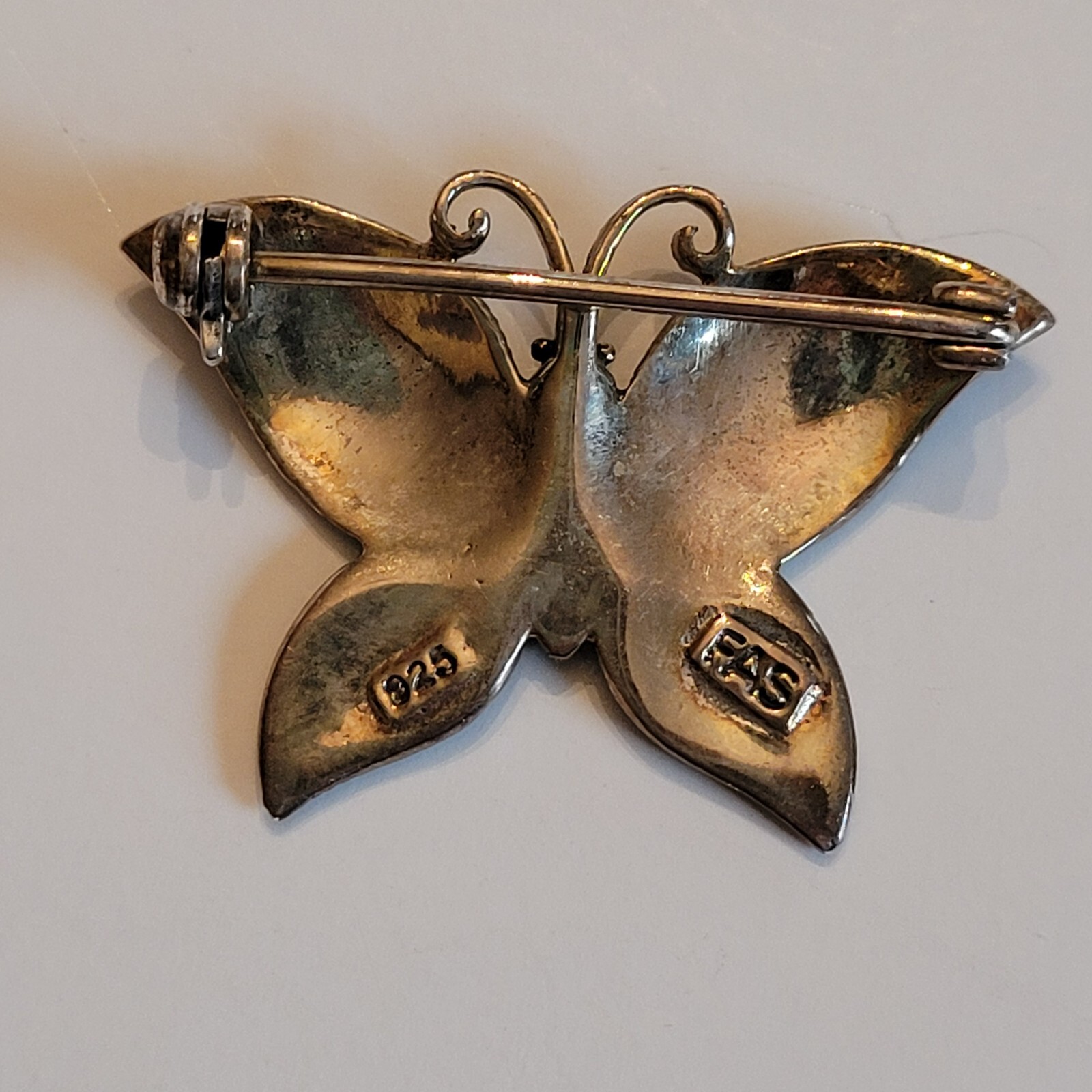 Sterling Silver & Sparkling Marcasites Butterfly Brooch Pin FAS 925