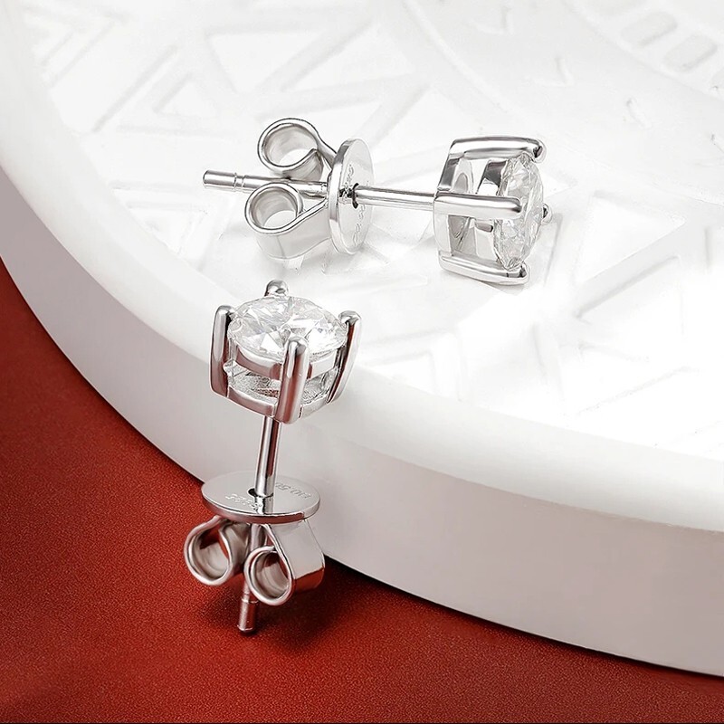 0.2-4CTW D Color Real Round Cut Moissanite Stud Earrings 925 Sterling Silver