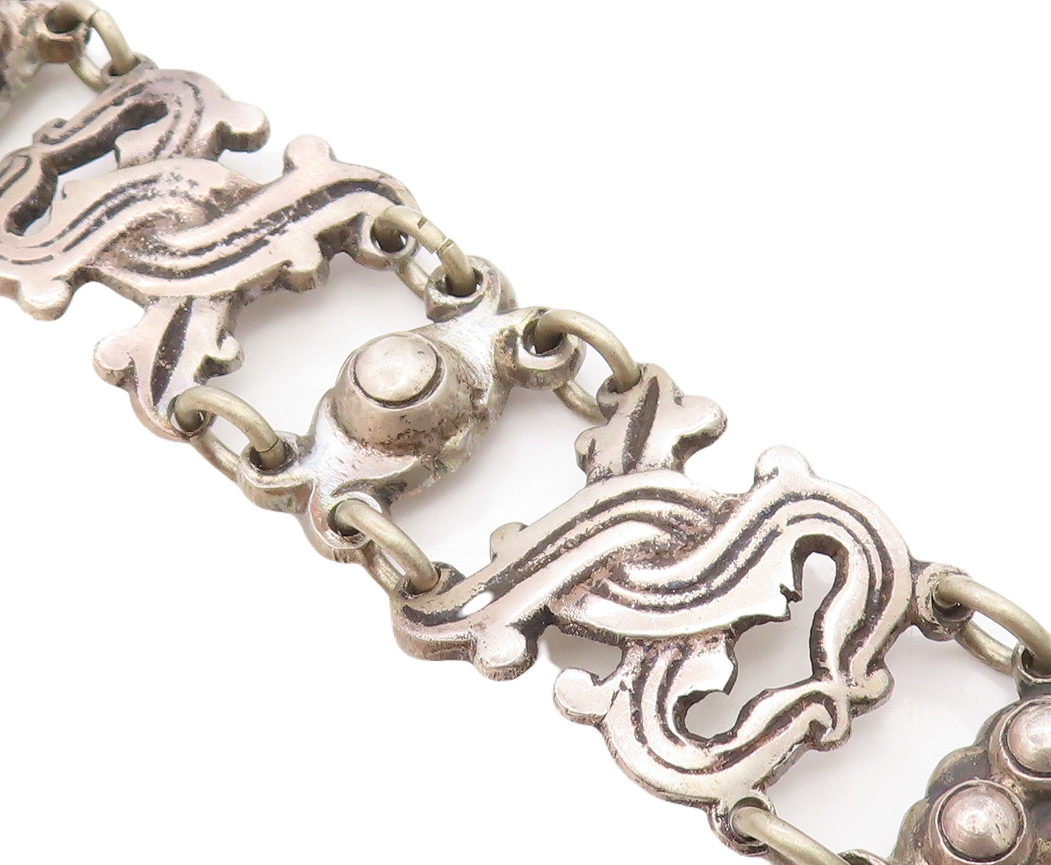 TAXCO MEXICO 925 Silver Vintage Antique Rustic Swirl Chain Bracelet BT2931