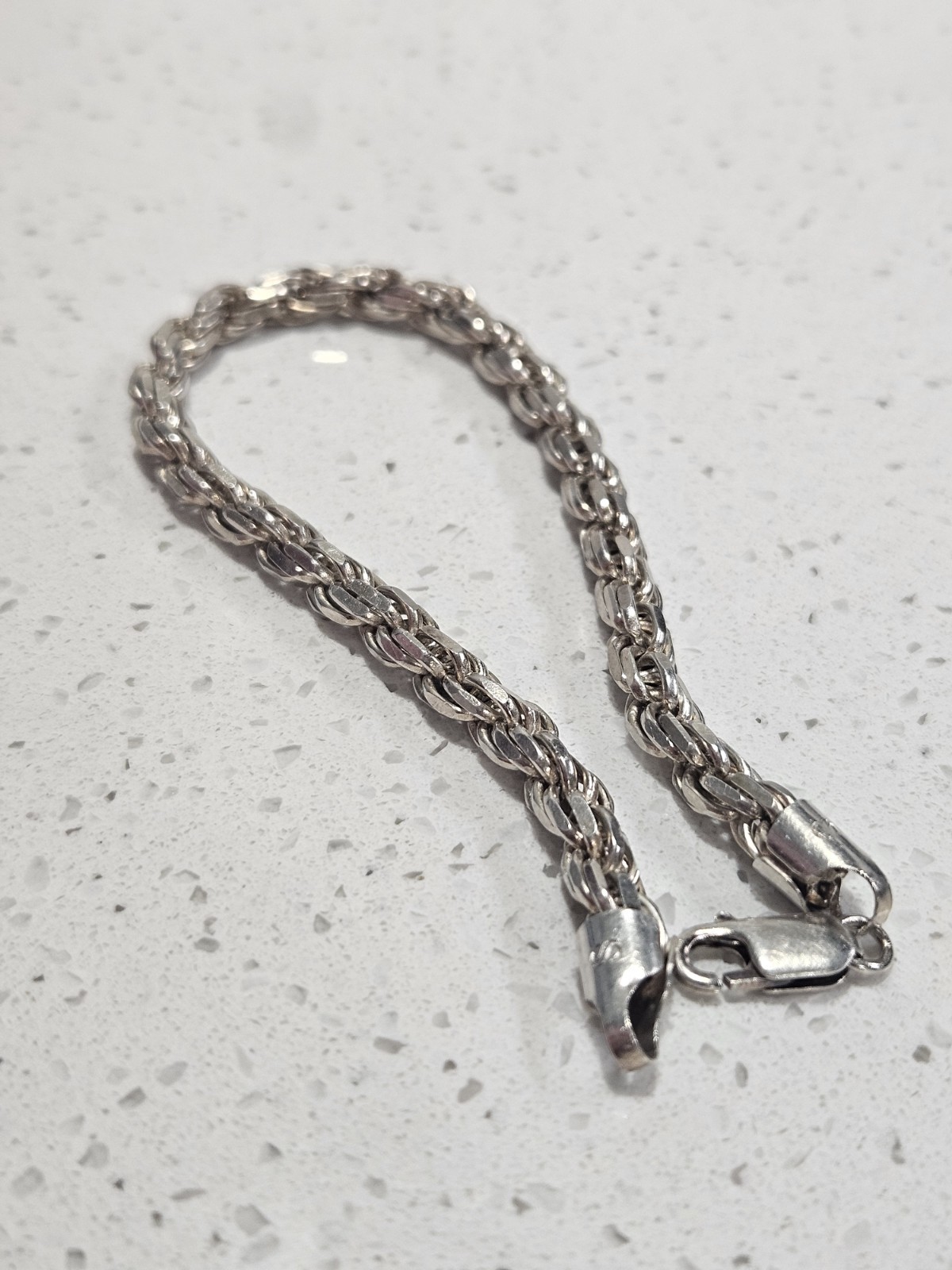 925 Sterling Silver Rope Chain Bracelet 7.5in Lobster Clasp Italy Signed