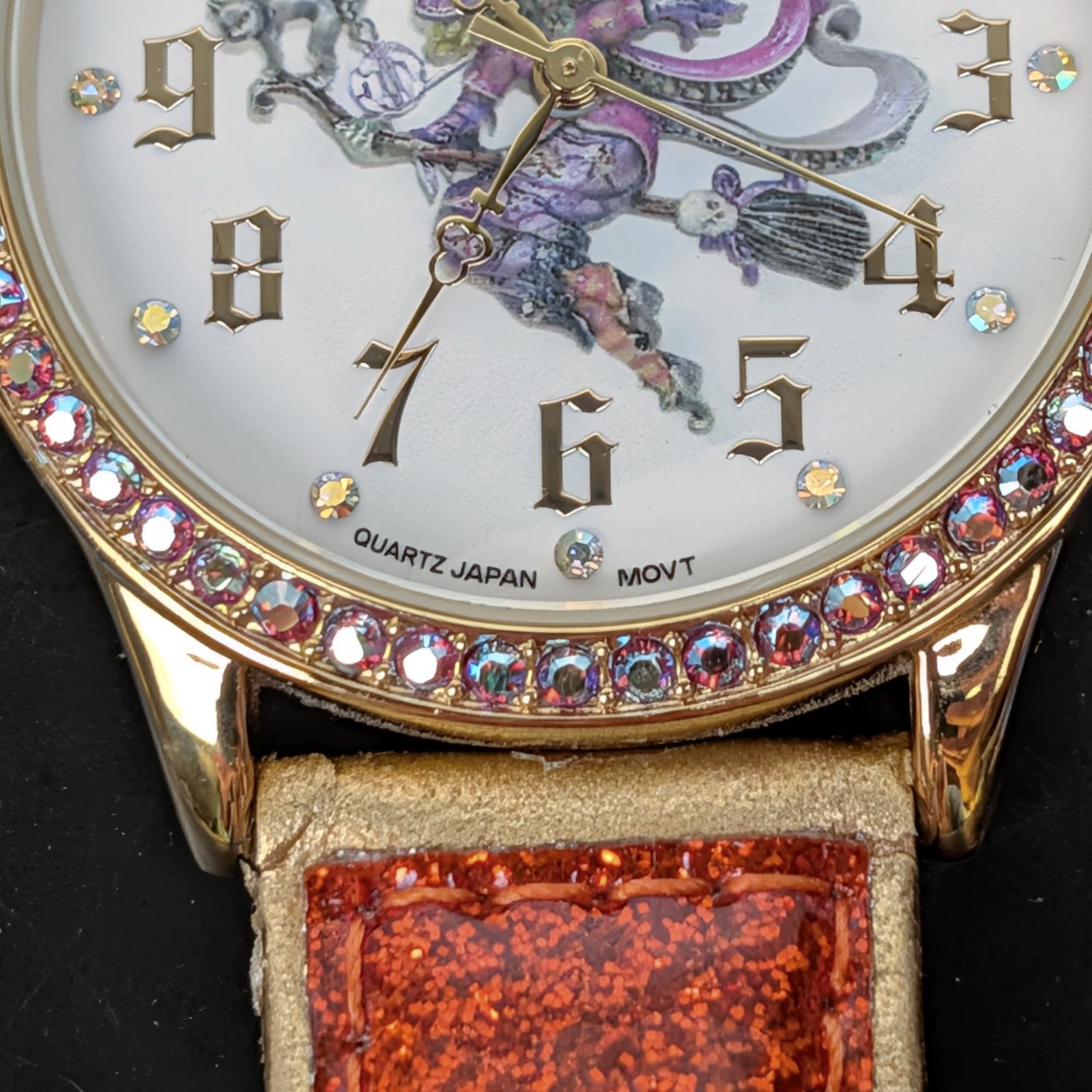 Kirks Folly Divine Diva Watch K4873 Halloween Witch Pumpkin Glitter Rhinestone