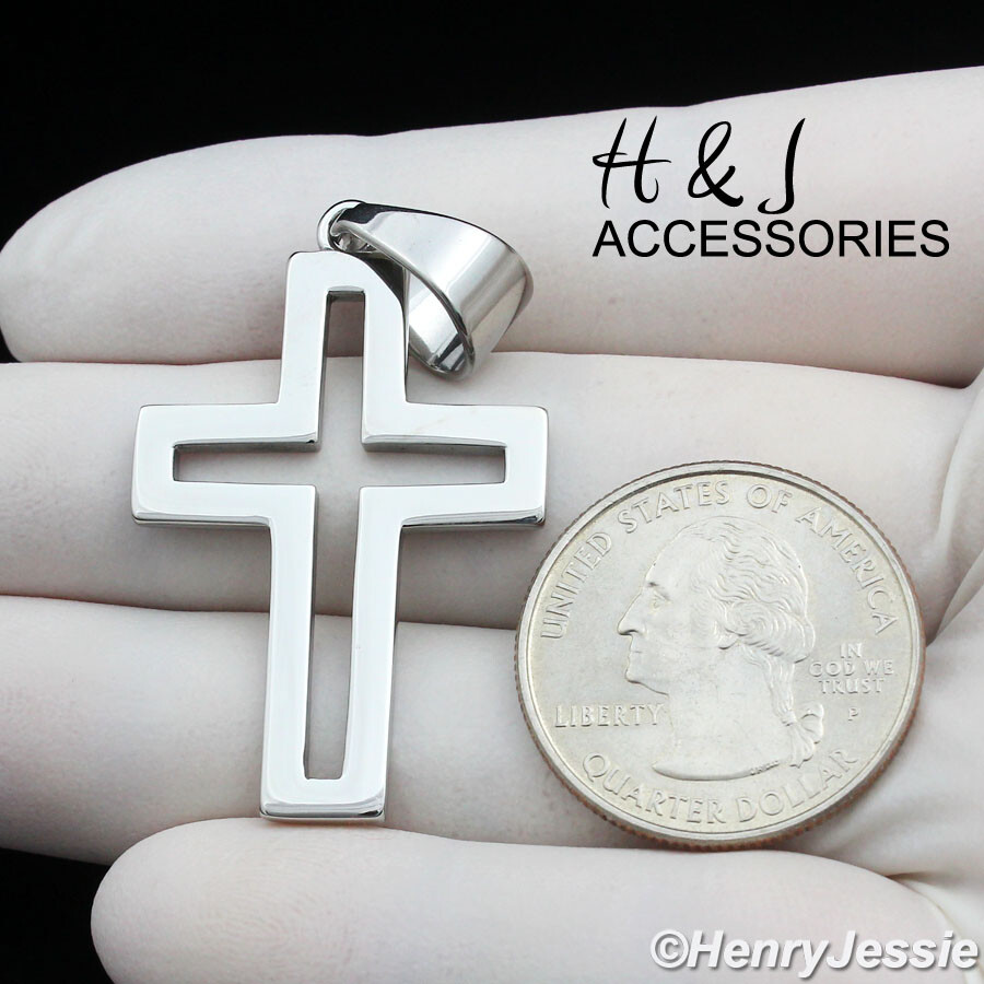 18″-36″MEN Stainless Steel 3mm Silver Box Link Necklace Hollow Cross Pendant*141