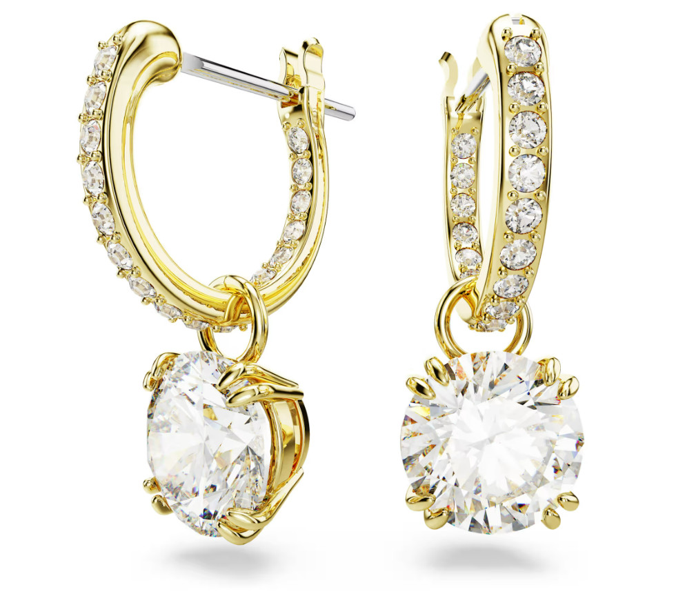 Swarovski – Stilla drop earrings – Round cut, White, Gold-tone plated