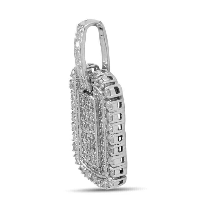 Men’s 2.0Ct Round Cut Real Moissanite Dog Tag Pendant Real 14K White Gold Plated