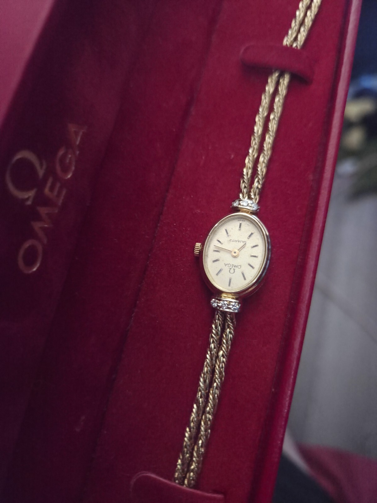Vintage 14k gold watch with diamonds Omega Swiss Women w/papers