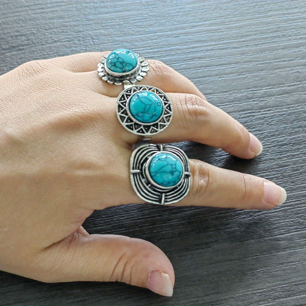 Wholesale Turquoise Jewelry Lots 30pcs Men’s Women’s Rings Natural Stone Rings