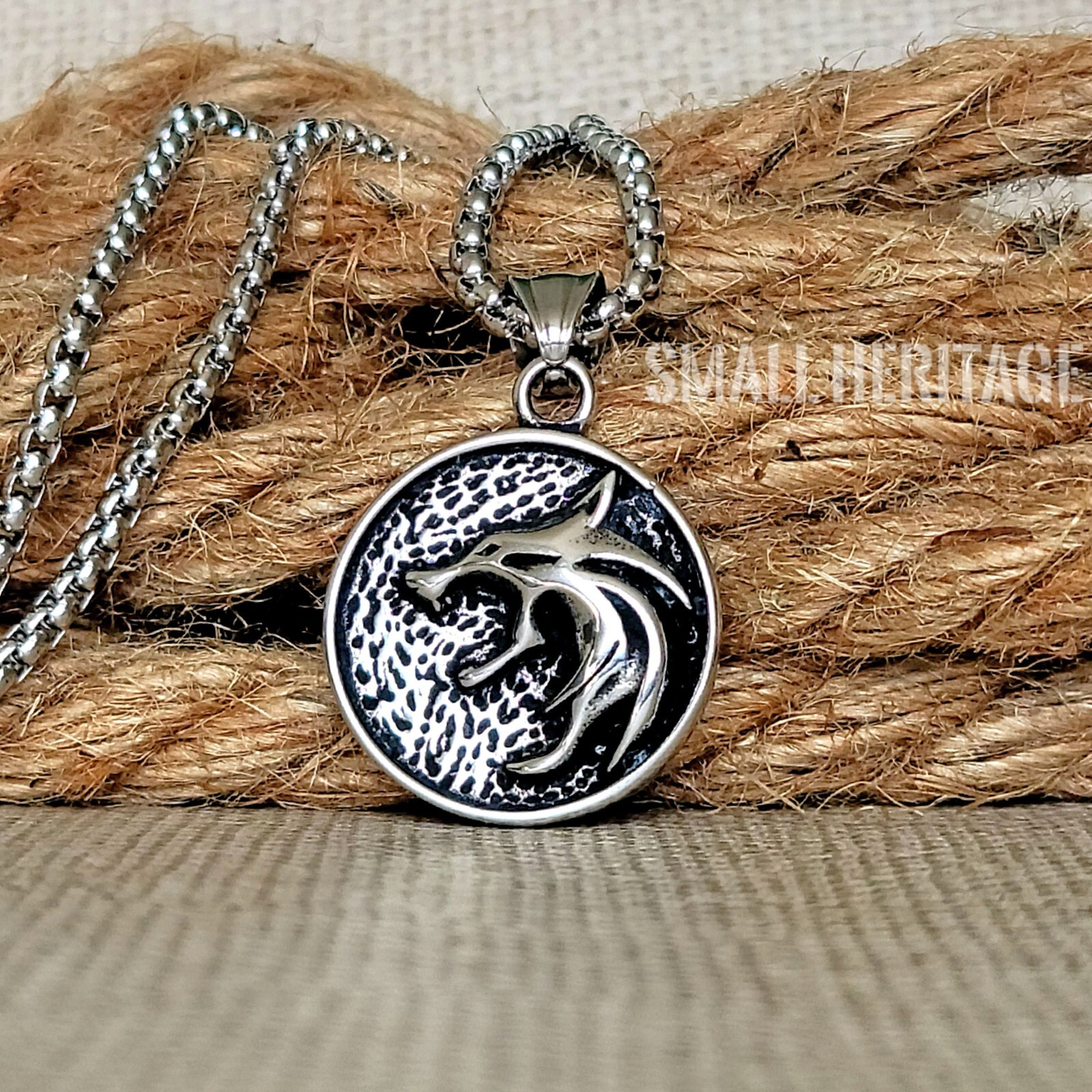 Wolf Head Necklace Stainless Steel Small Viking Pendant Wizard Amulet Men Women