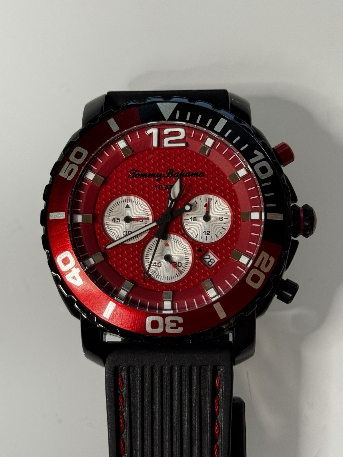 Tommy Bahama Men’s Sport Quartz Chronograph Date Red Dial Rubber Strap 100m