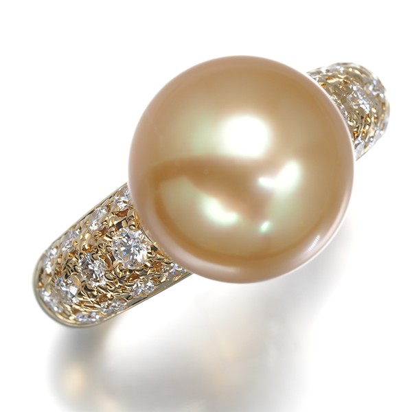 Auth TASAKI Ring Golden South Sea Pearl 10.9mm Diamond 0.39ct US5 18K YG