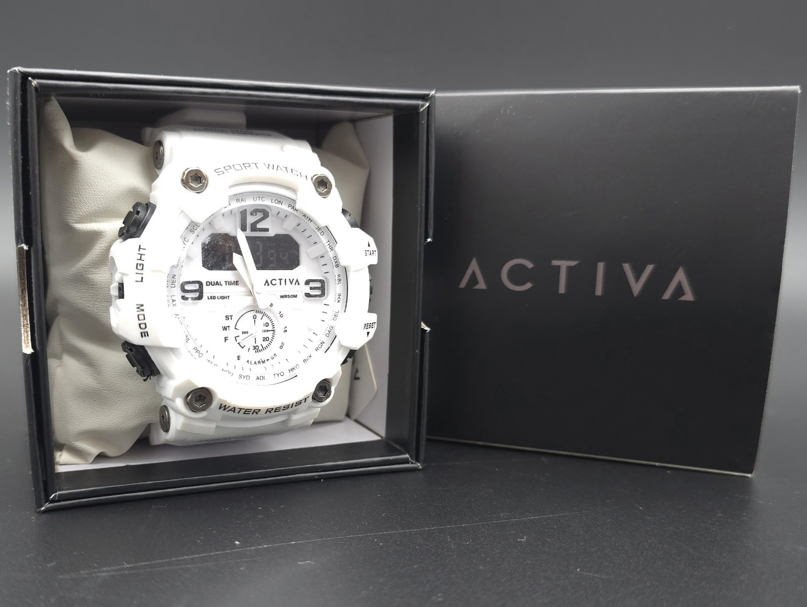 Activa ACW1637-005 Men’s Sport Watch White Analog Digital Dual Time NEW in Box