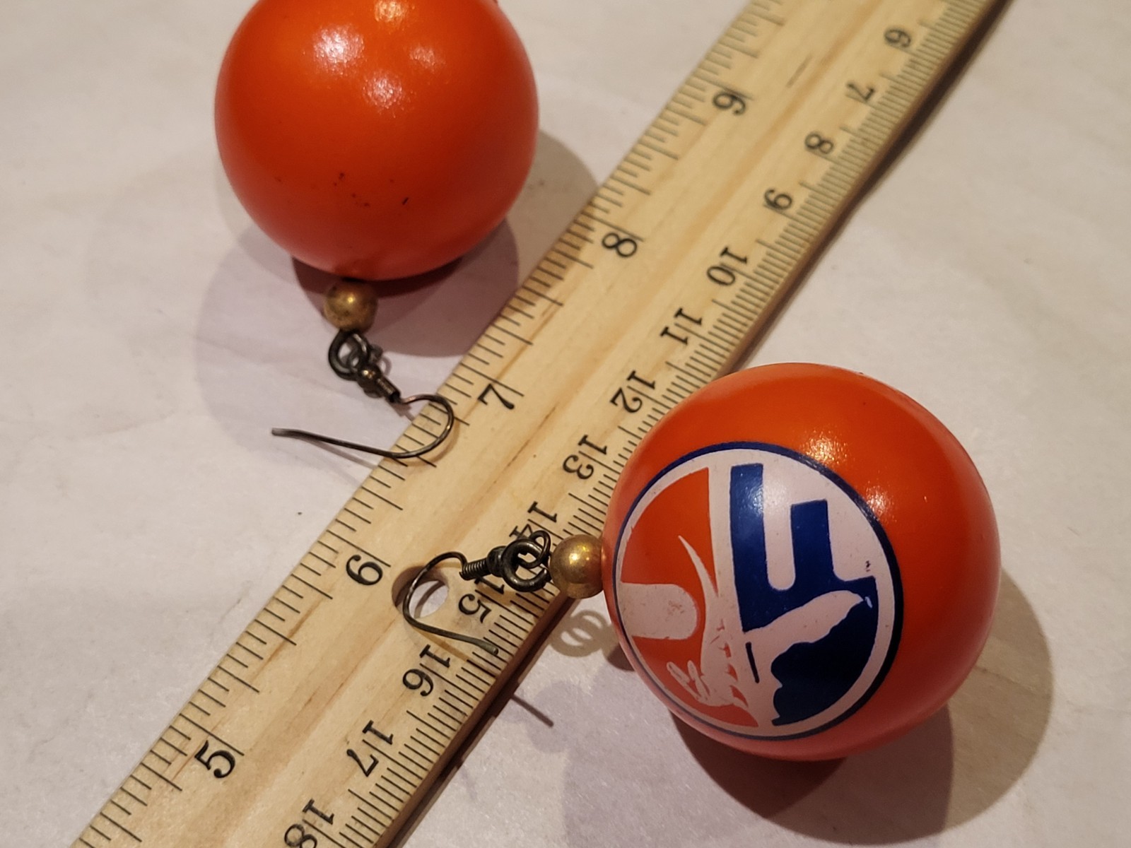 Lot of 2 Custom Earrings – Orange Fishing Bobber Logo & Red/Blue Alligator Drops