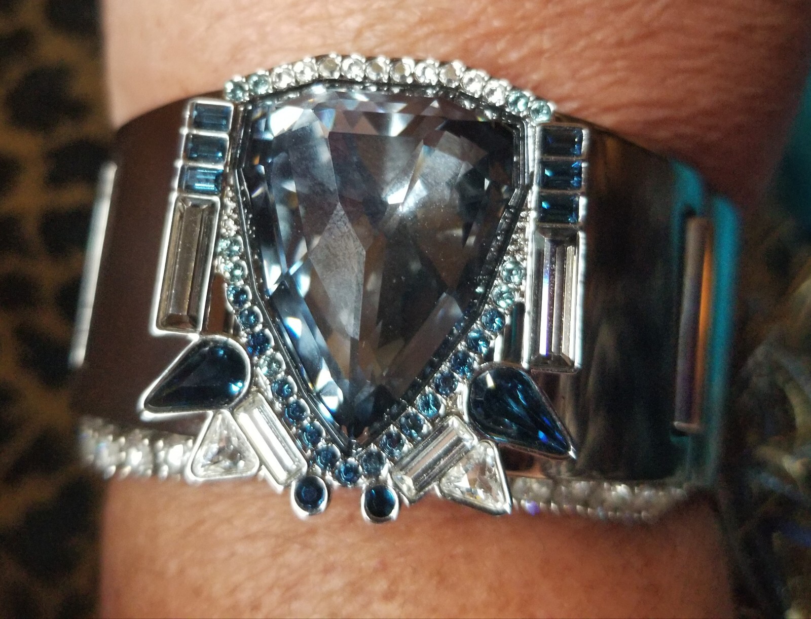 Swarovski Palladium Shogun Plated Bracelet Bangle Smokey Blue White Vintage