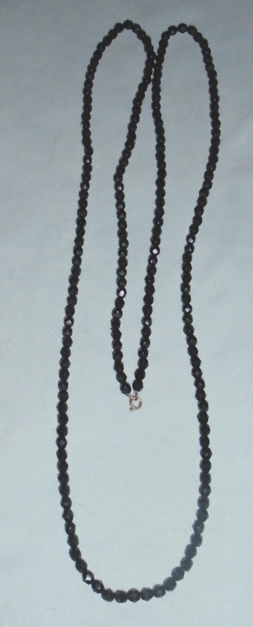 Jet Black Glass Beaded 48″ Necklace 1/4″ Faceted Beads VTG FREE SHIP