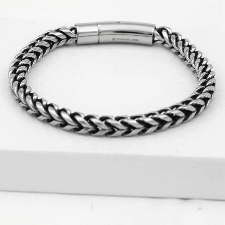 DG Men 8.5″ Stainless Steel Braided Franco Chain Clasp Bracelets High Polish Box