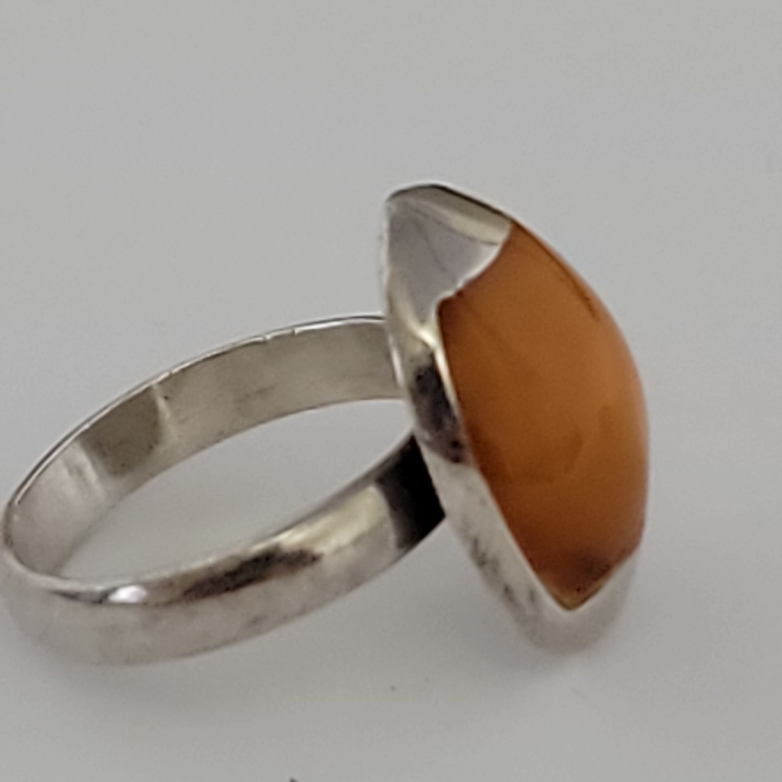 VINTAGE STERLING SILVER Egg Yolk Butterscotch Amber Ring Modernist