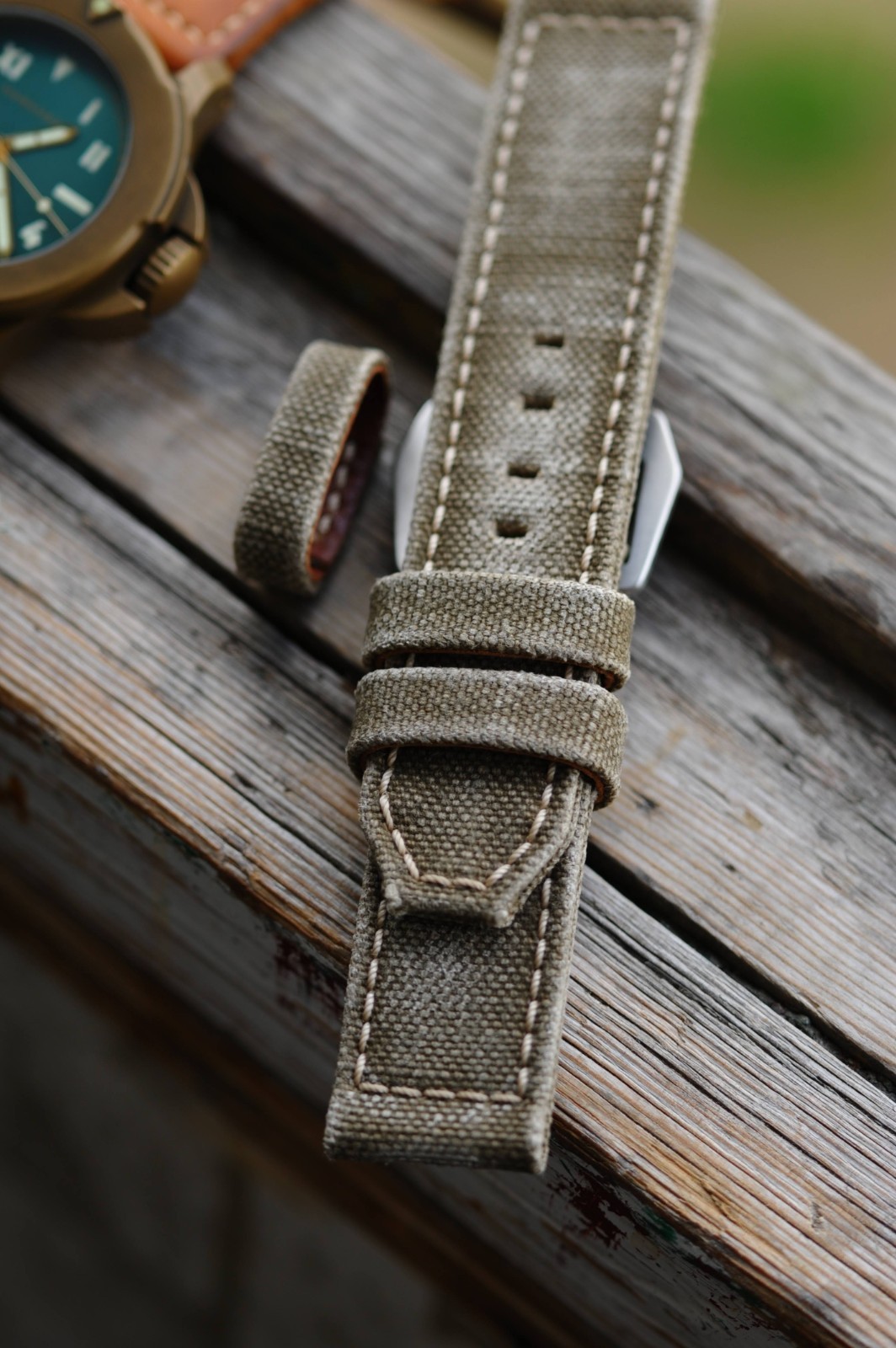 26mm Khaki Army Canvas Handmade Watch Strap, GPF Mod Style Buckle, Ready to Ship