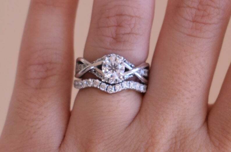 2.50 Ct Round Cut Created Diamond Twisted Band Ring Set 14K White Gold Finish