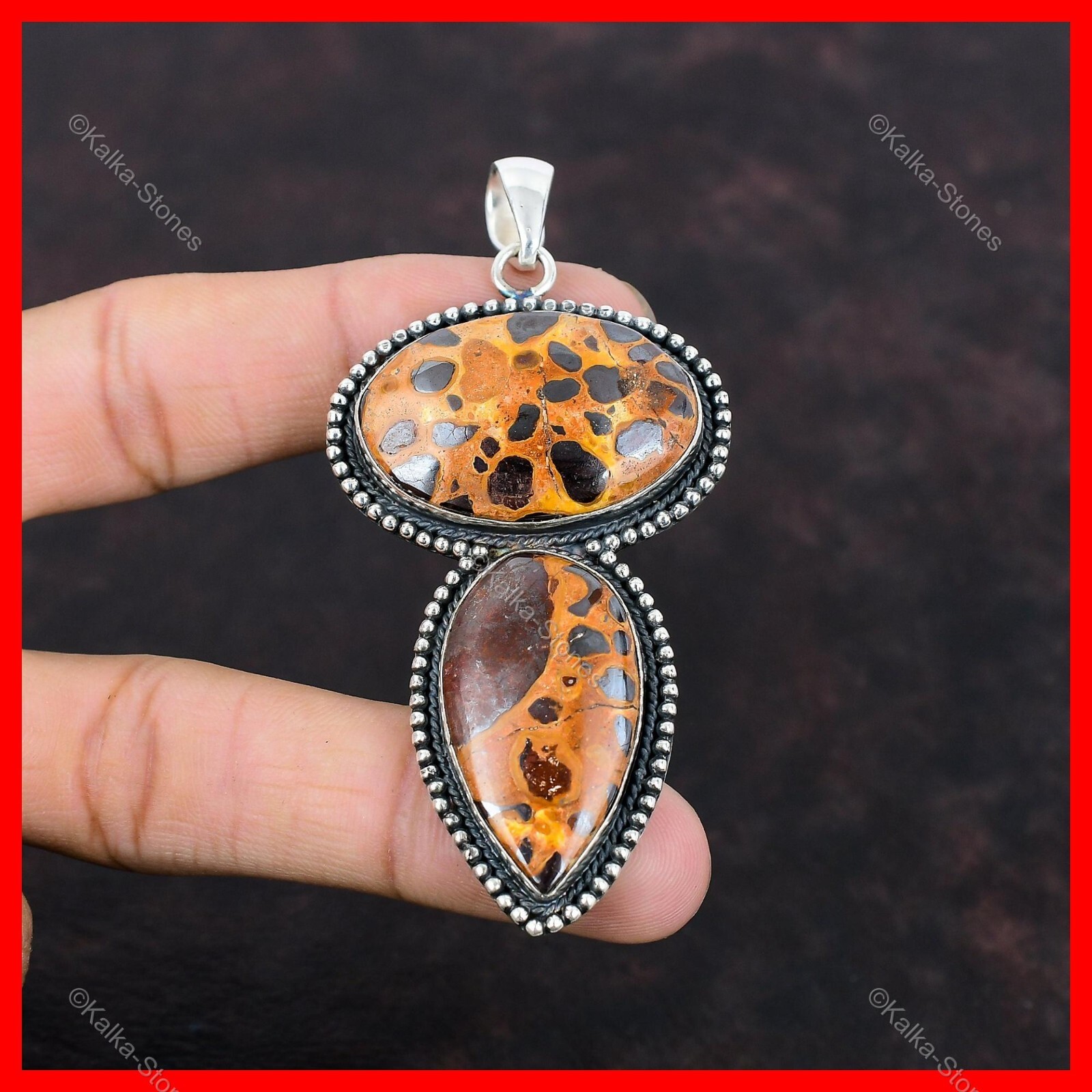 Valentines Sale Oval Natural Bauxite 925 Sterling Silver Unique Vintage Pendant