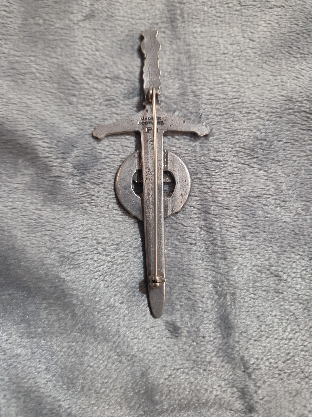 Vintage Scottish Kilt Pin “THROUGH” Sword And Shield Made In Scotland 3.75″