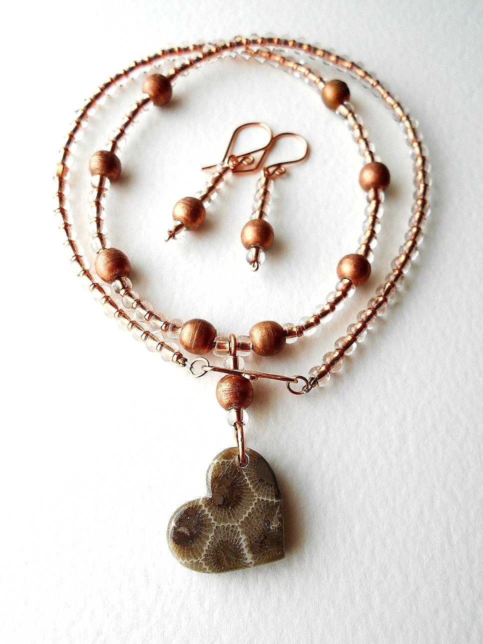 Petoskey HEART PENDANT / ALL BEADS & COPPER WIRE IS COATED & NON-TARNISH!! / SET