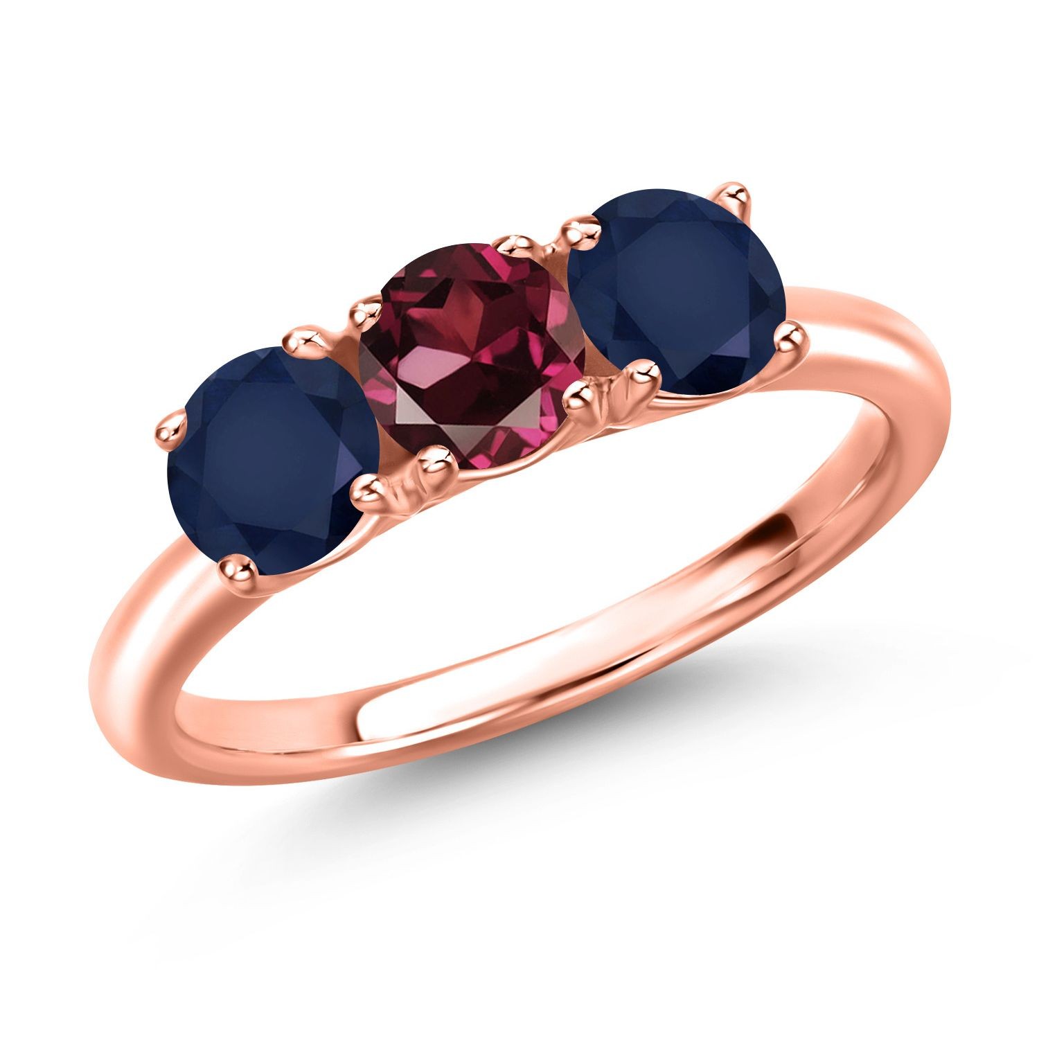 18K Rose Gold Plated Silver Rhodolite Garnet and Sapphire Engagement Ring For