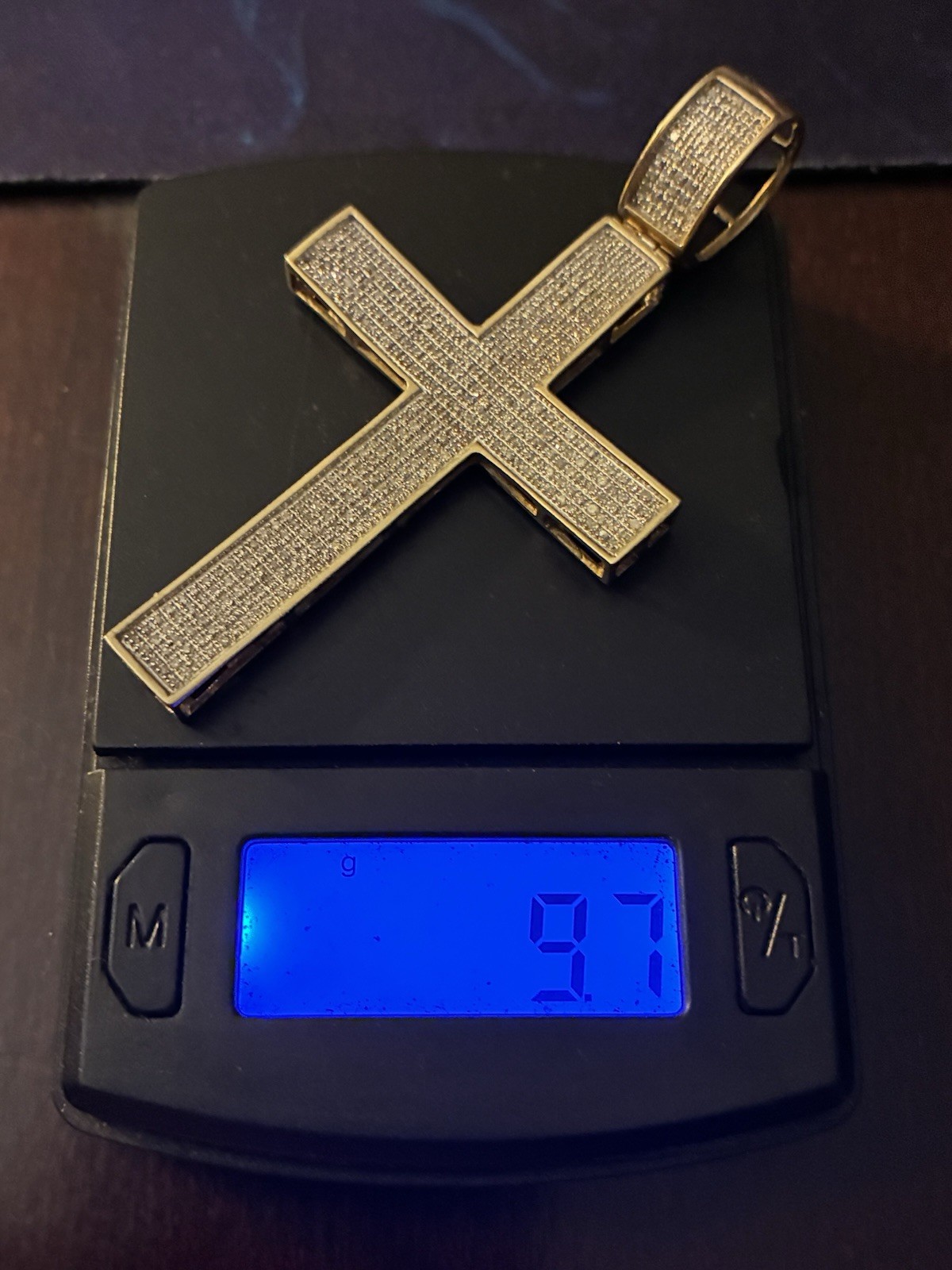 10kt Gold Vintage Stamped Diamond Cross pendant Heavy 9.7 Grams 300+ Diamonds
