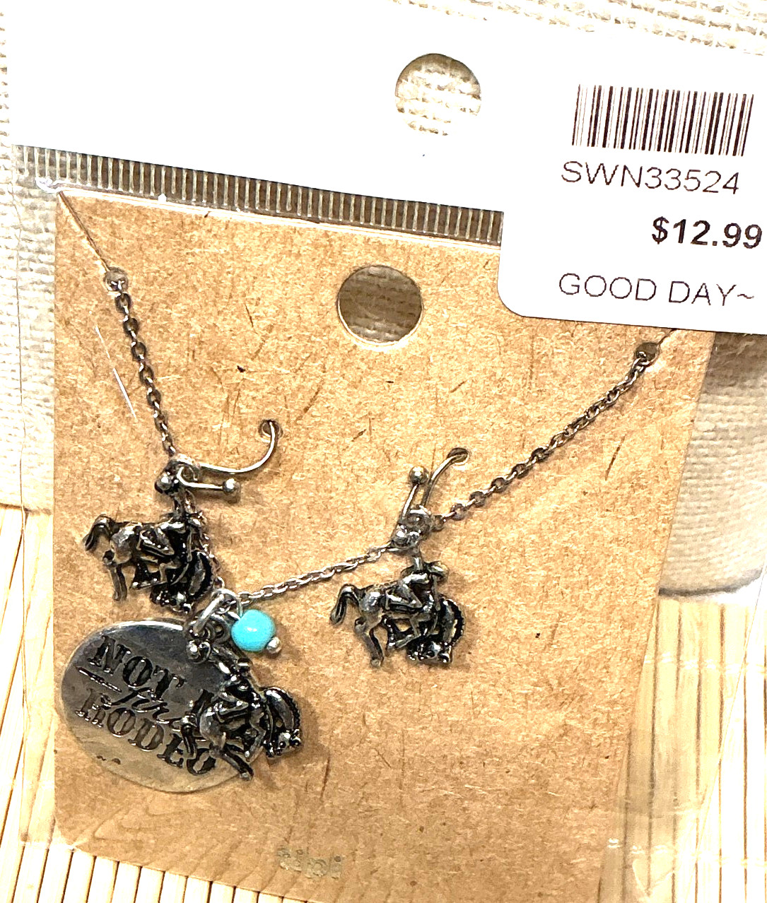 Fashion Necklace Set Silver Tone Not My First Rodeo Pendant & Earrings Lot 96C