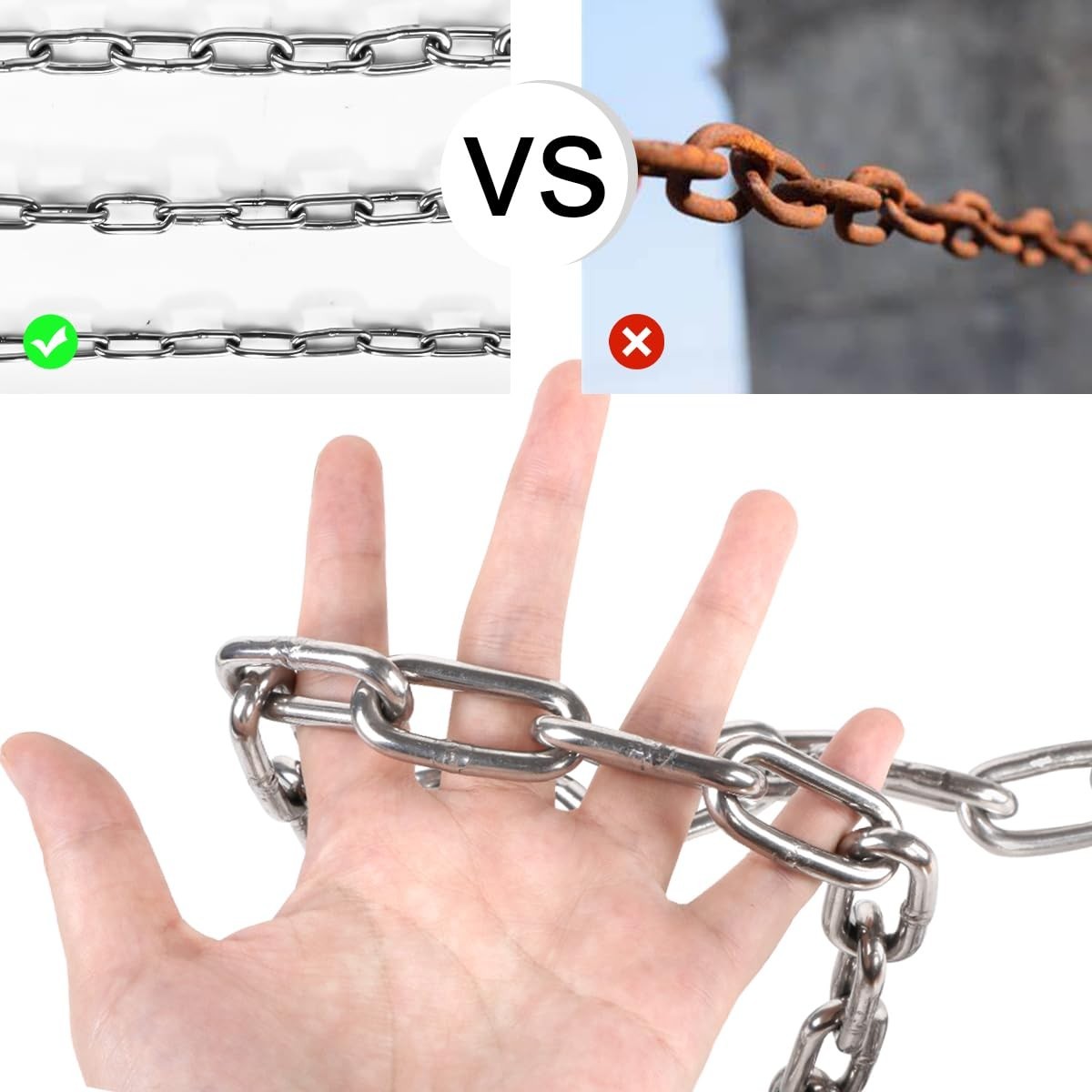 Weather-Resistant 304 Stainless Steel Chain – Optimal Strength 2mm/5ft Length