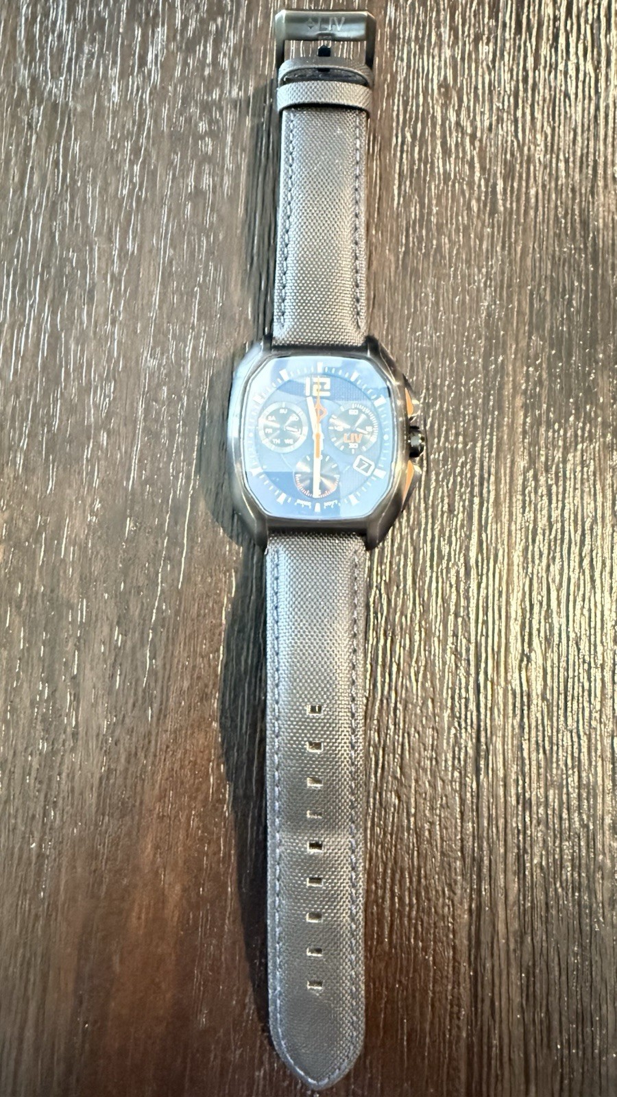 LIV Chronograph Quartz Wristwatch Blue Dial Leather Strap Men’s w/ Original Box