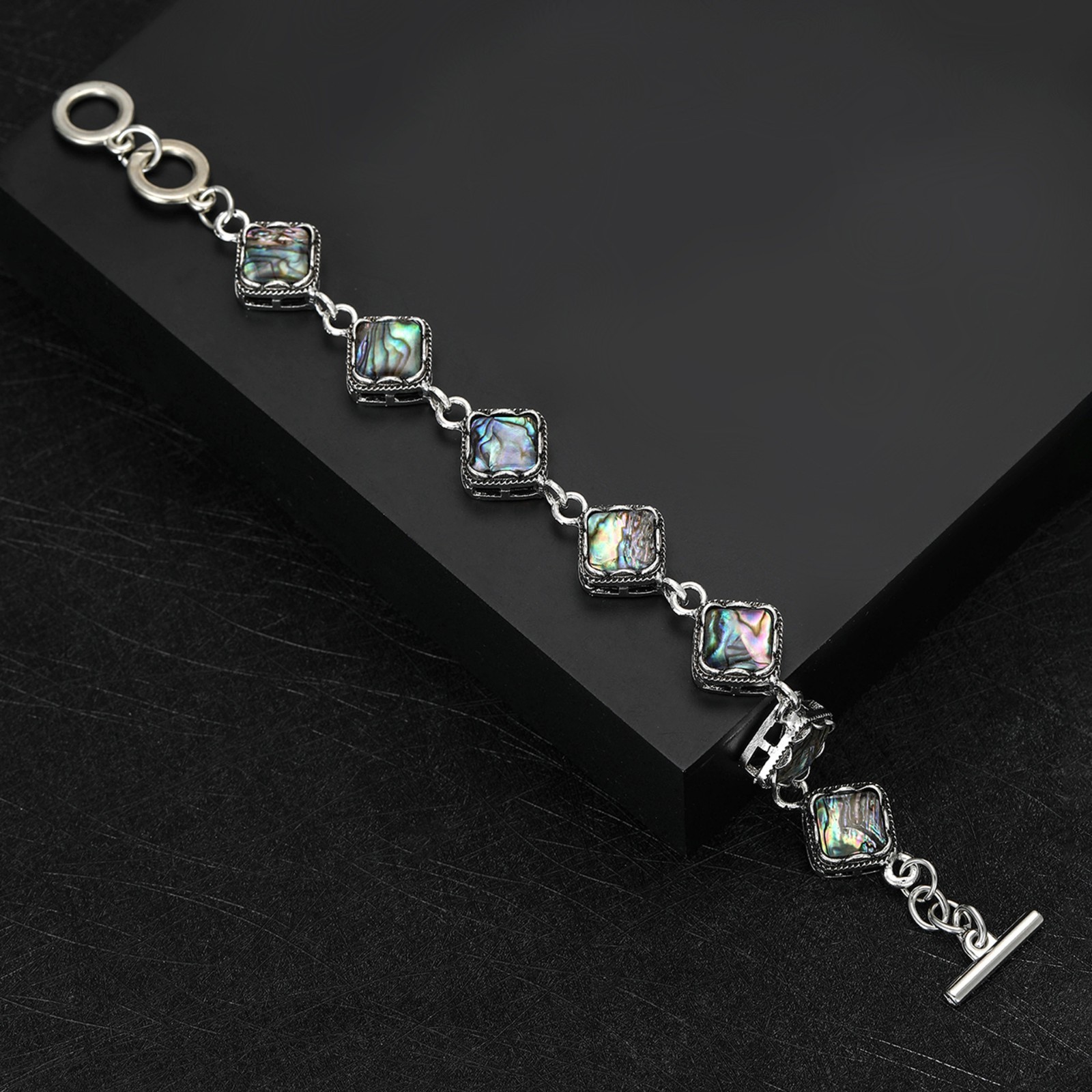 Natural Square Abalone Shell Bracelet T-bar Closure 25.5 cm 10 in Adjustable