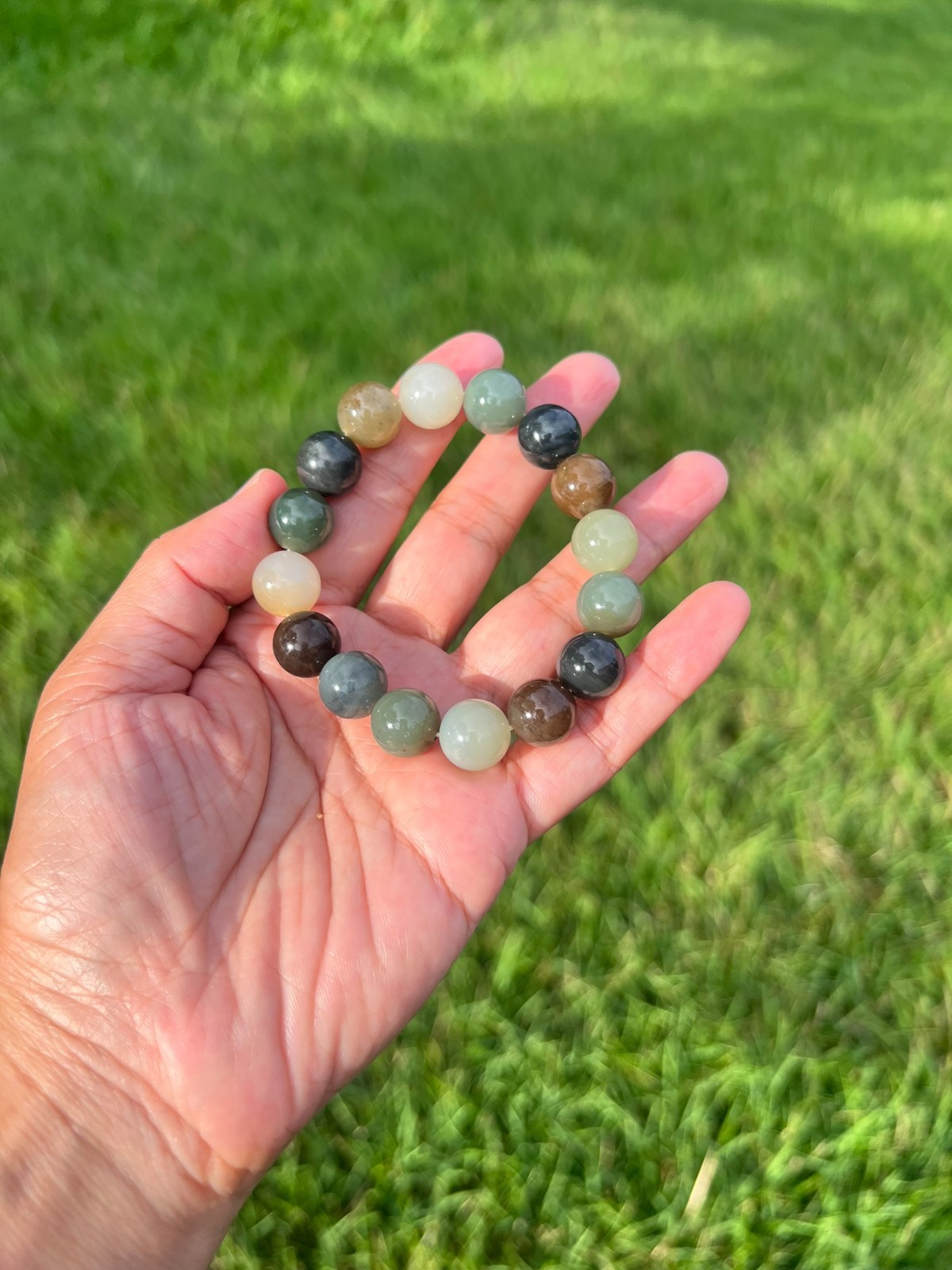 Multicolor Nephrite Jade 11.8mm Bead Bracelet B993
