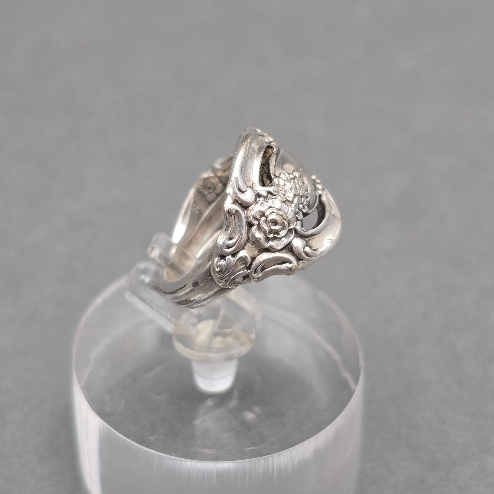 Vintage Oneida Community Silver Spoon Ring Size 3.5 Rose Floral Openwork