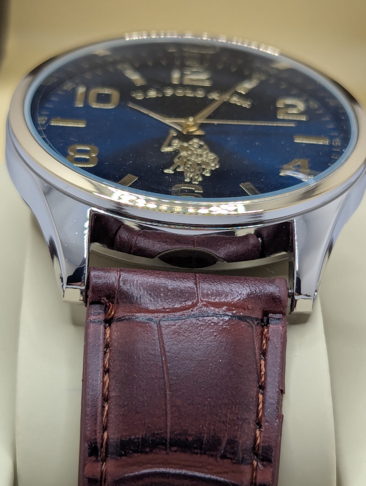 U.S. Polo Assn Mens Brown Band Silver Case 12-Hour Dial Casual Wristwatch