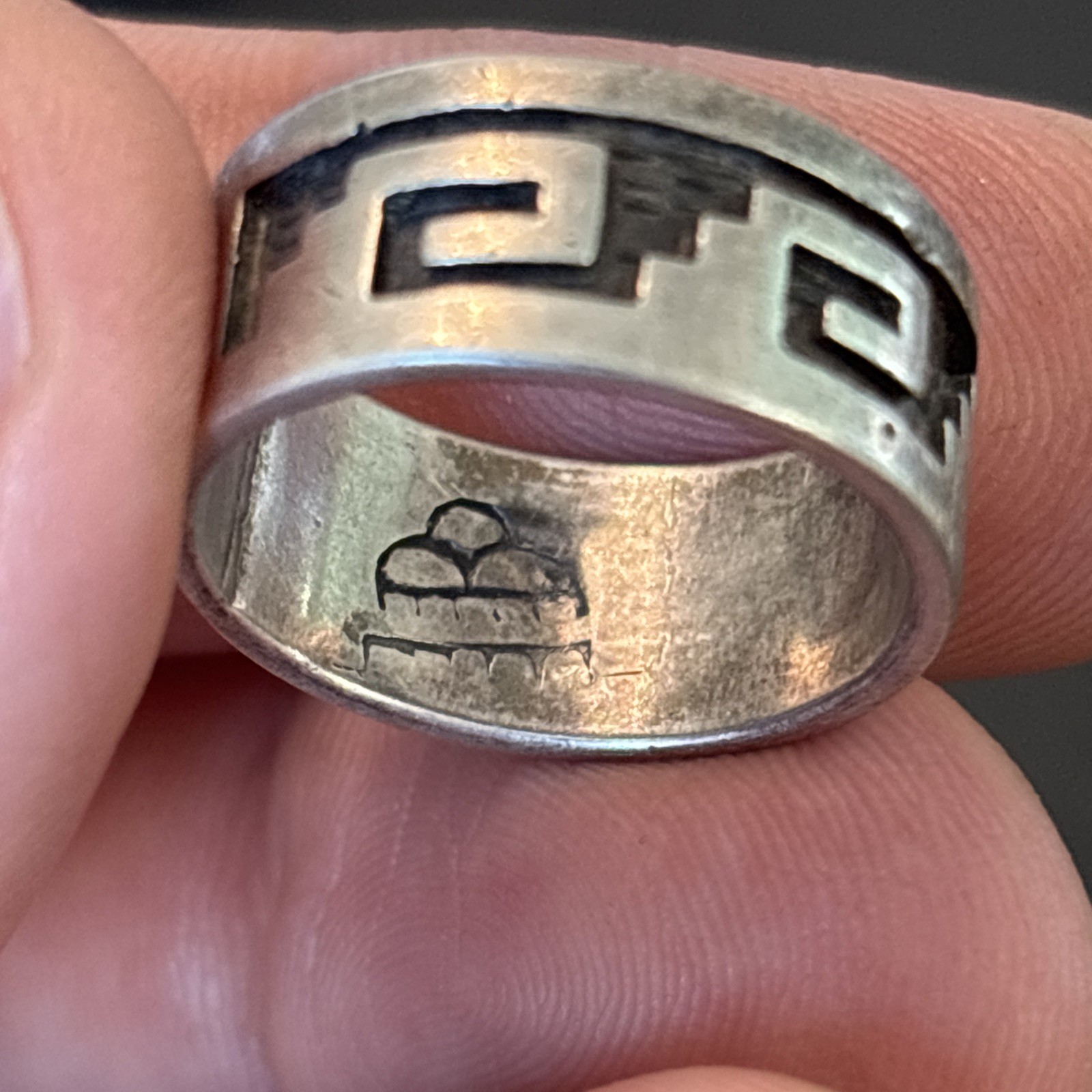 Manuel Karen Hoyungwa Hopi Sterling Silver Vintage 9mm Wide Band Ring Size 8