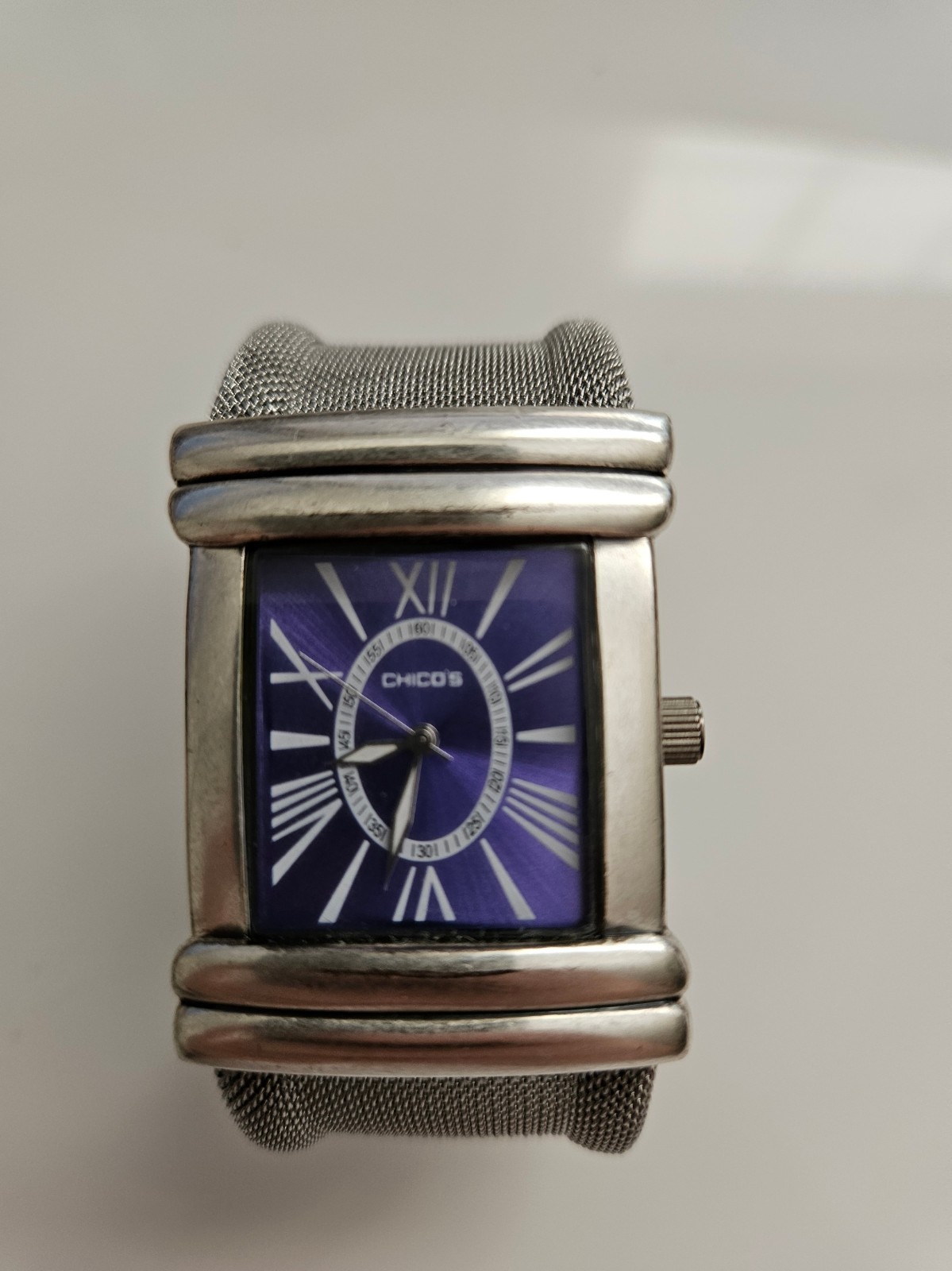 CHICO’S Purple Mesh Cuff Bracelet Quartz Analog Women’s Watch New Battery
