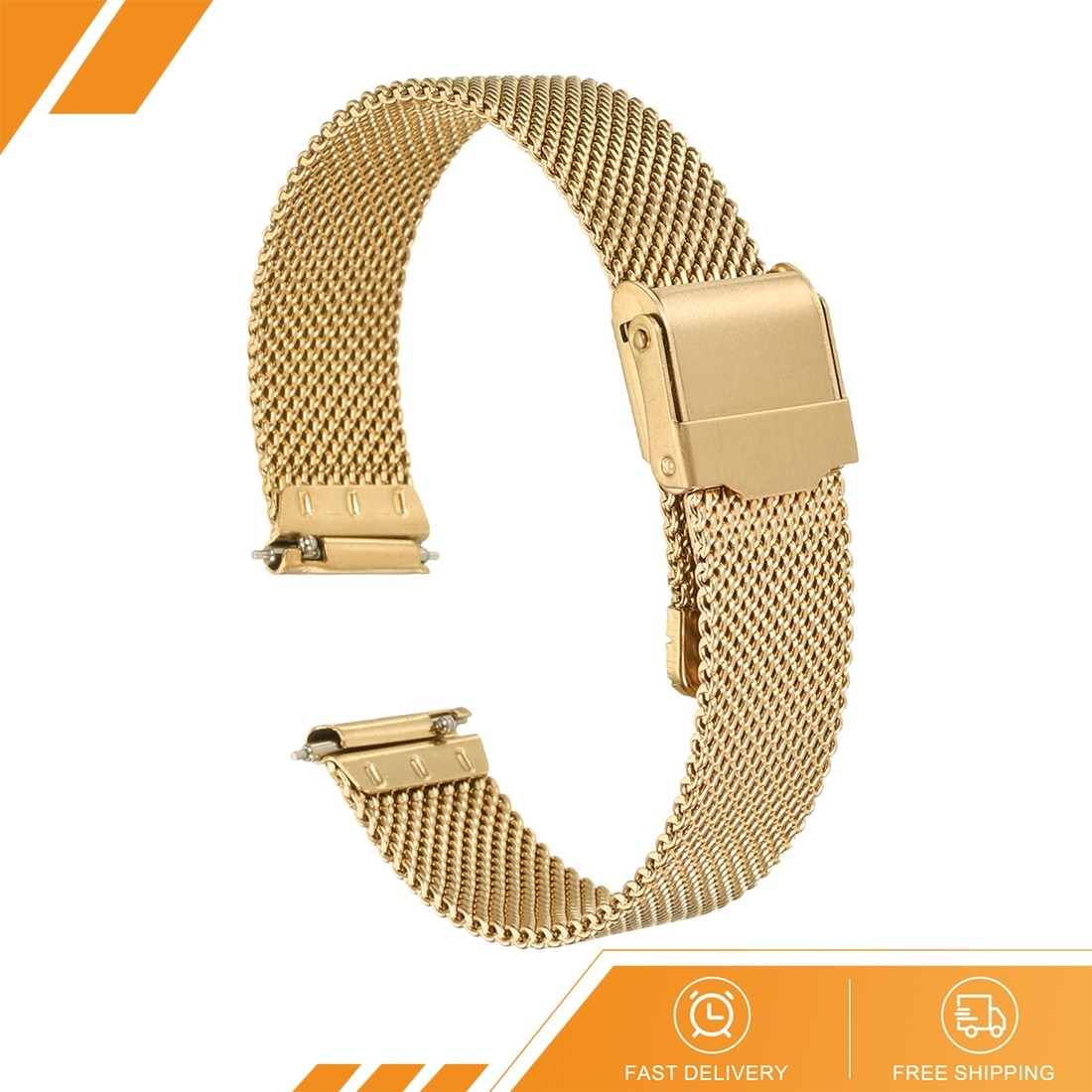 316L Stainless Steel Mesh Watch Band 15mm Quick Release Adjust Strap – Gold
