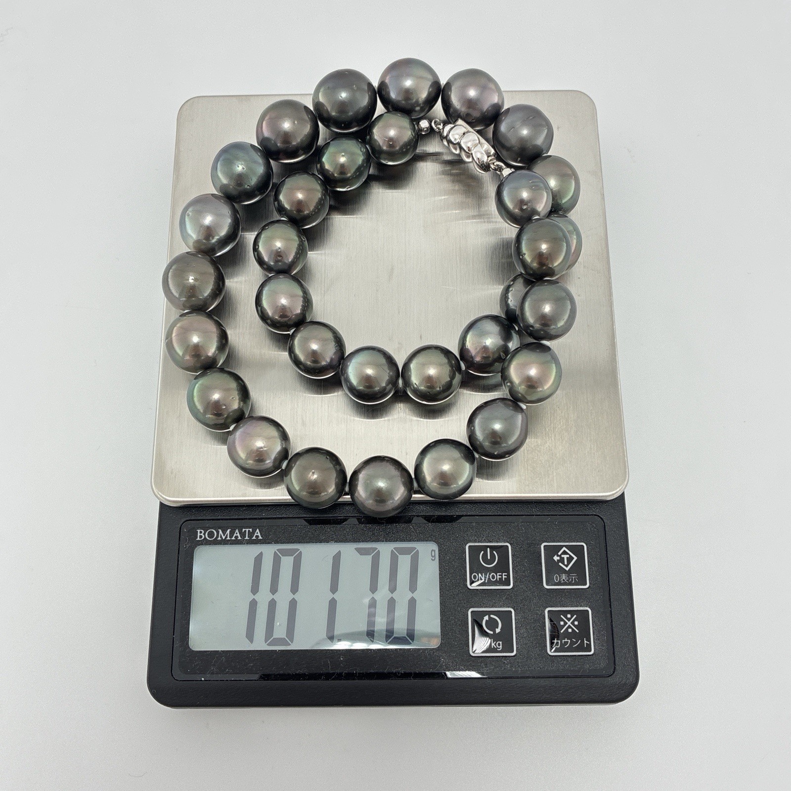 12-14.4mm Pearl French Tahiti Black Necklace Silver 18.11″
