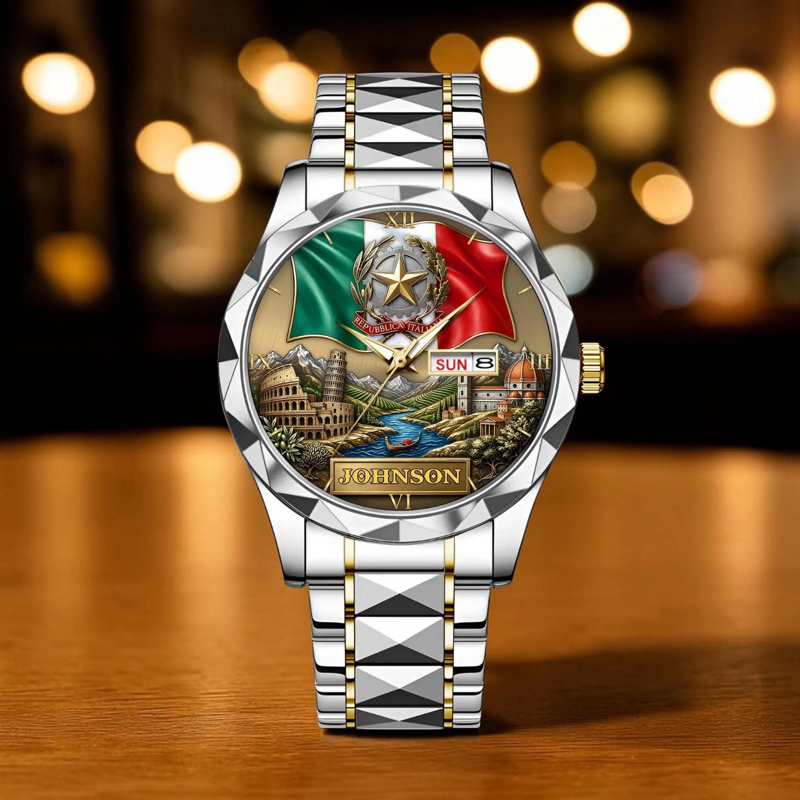 Custom Italy Flag Wrist Watch Personalized Rome Colosseum Landmark Gift for Men