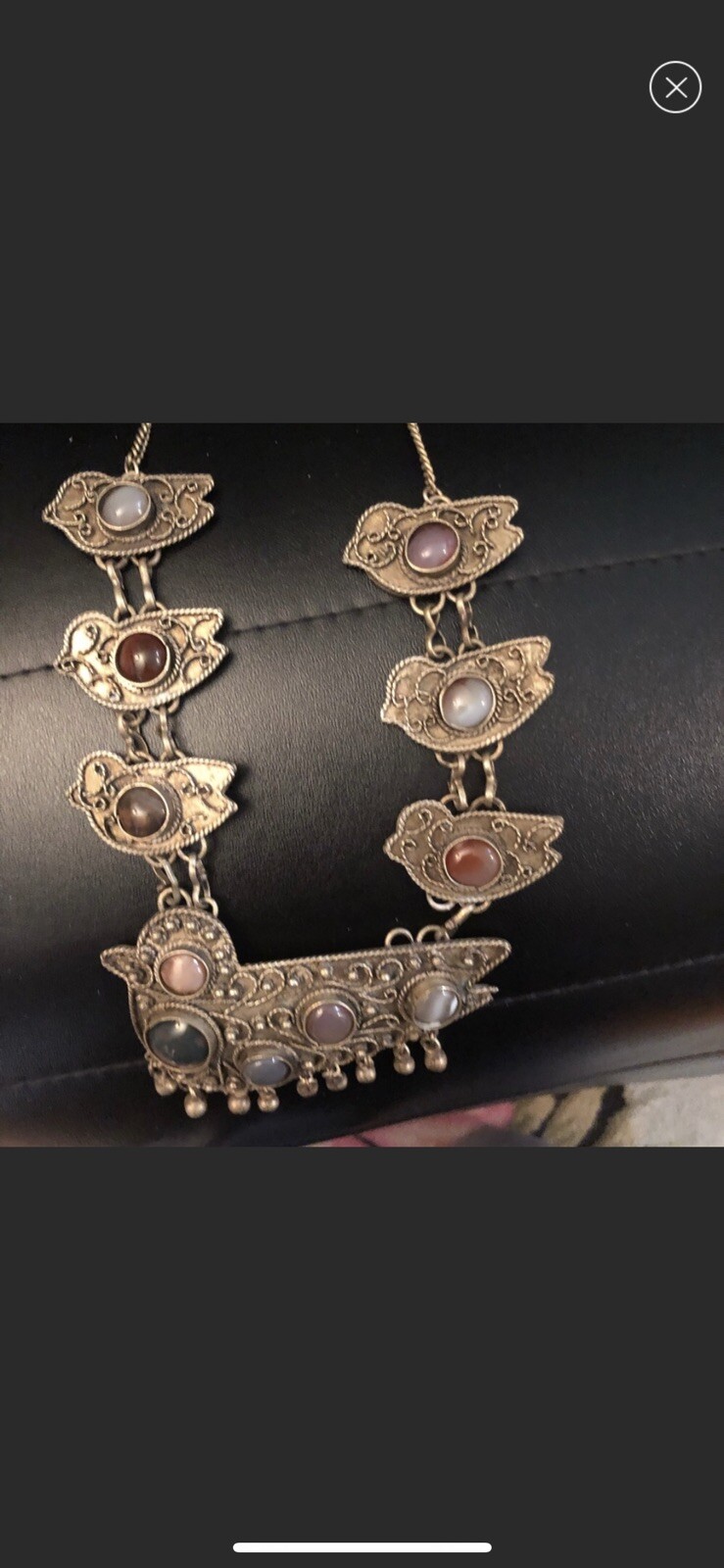 Antique Multi Birds Metal + Gem Stone India ? Ethnic Necklace Unusual Look Cool
