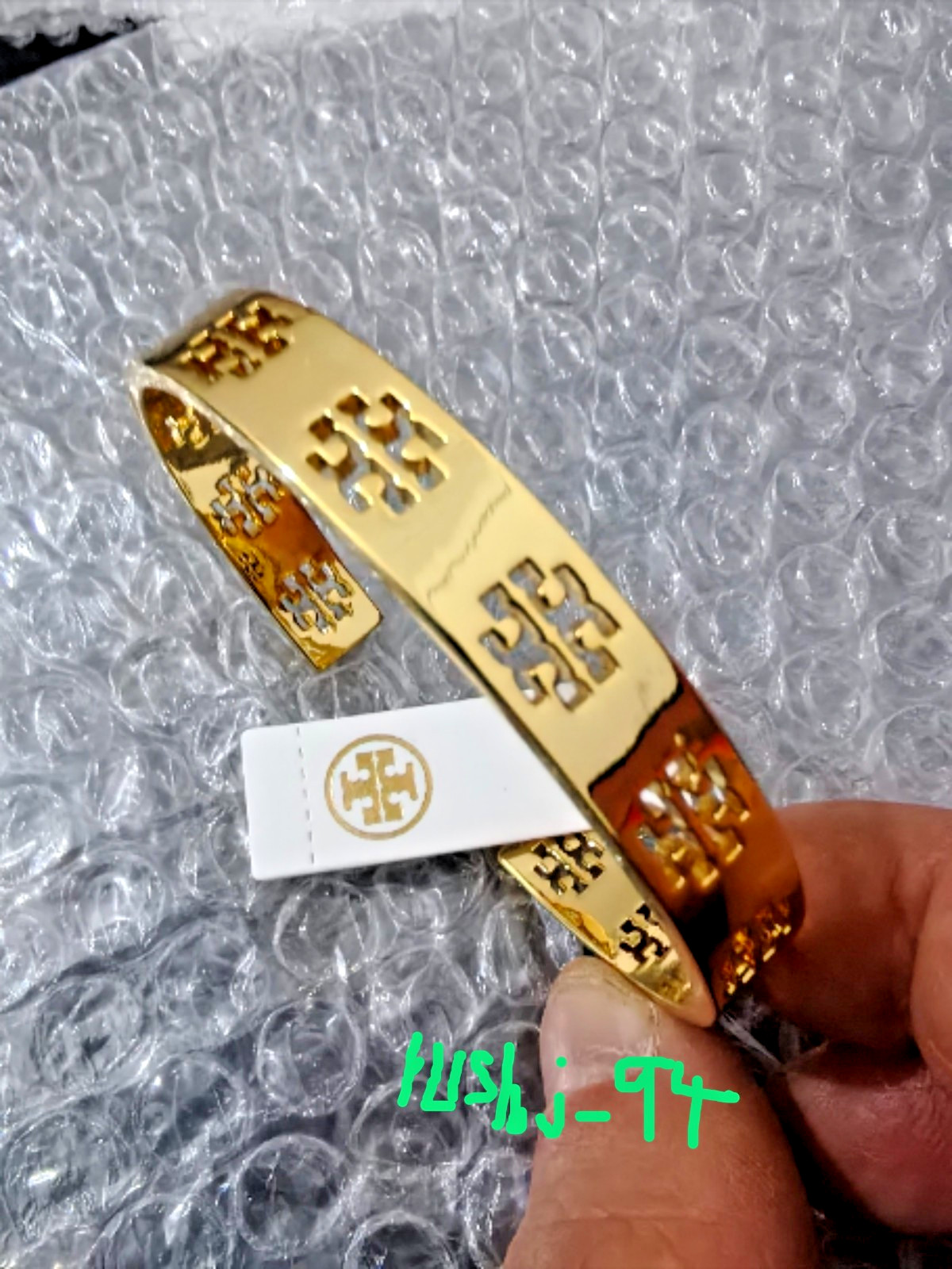 Tory Burch Pierced Double T Gold Open Cuff Bangle Bracelet