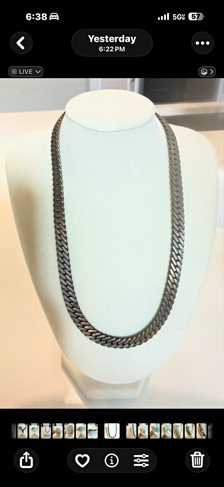 Gray Metal Cuban Link Chain Necklace with Box Clasp Closure, Oxidized Curb