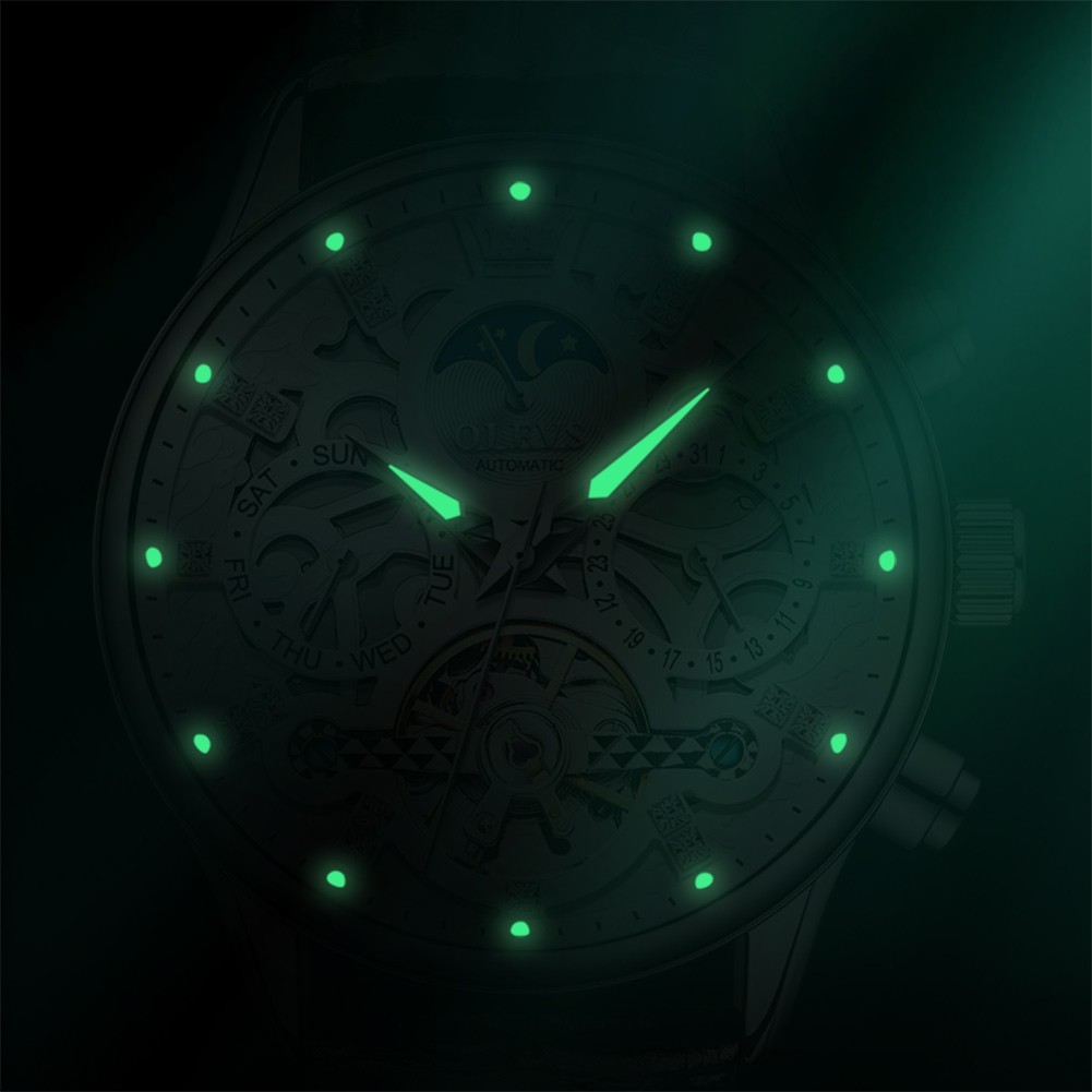 OLEVS 6658 Noctilucent Genuine Leather Multi-functiom Water Resistant Wristwatch
