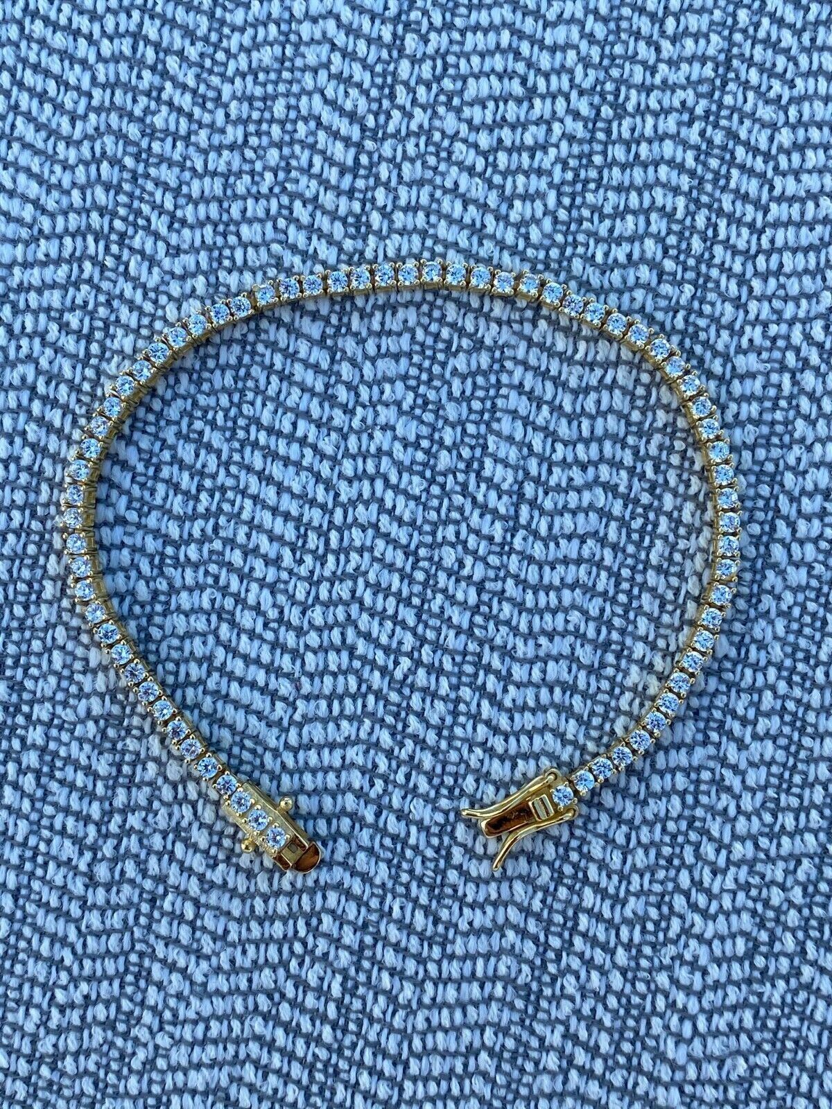 14k Gold Plated Solid Silver 2mm Real MOISSANITE Tennis Bracelet Passes Tester